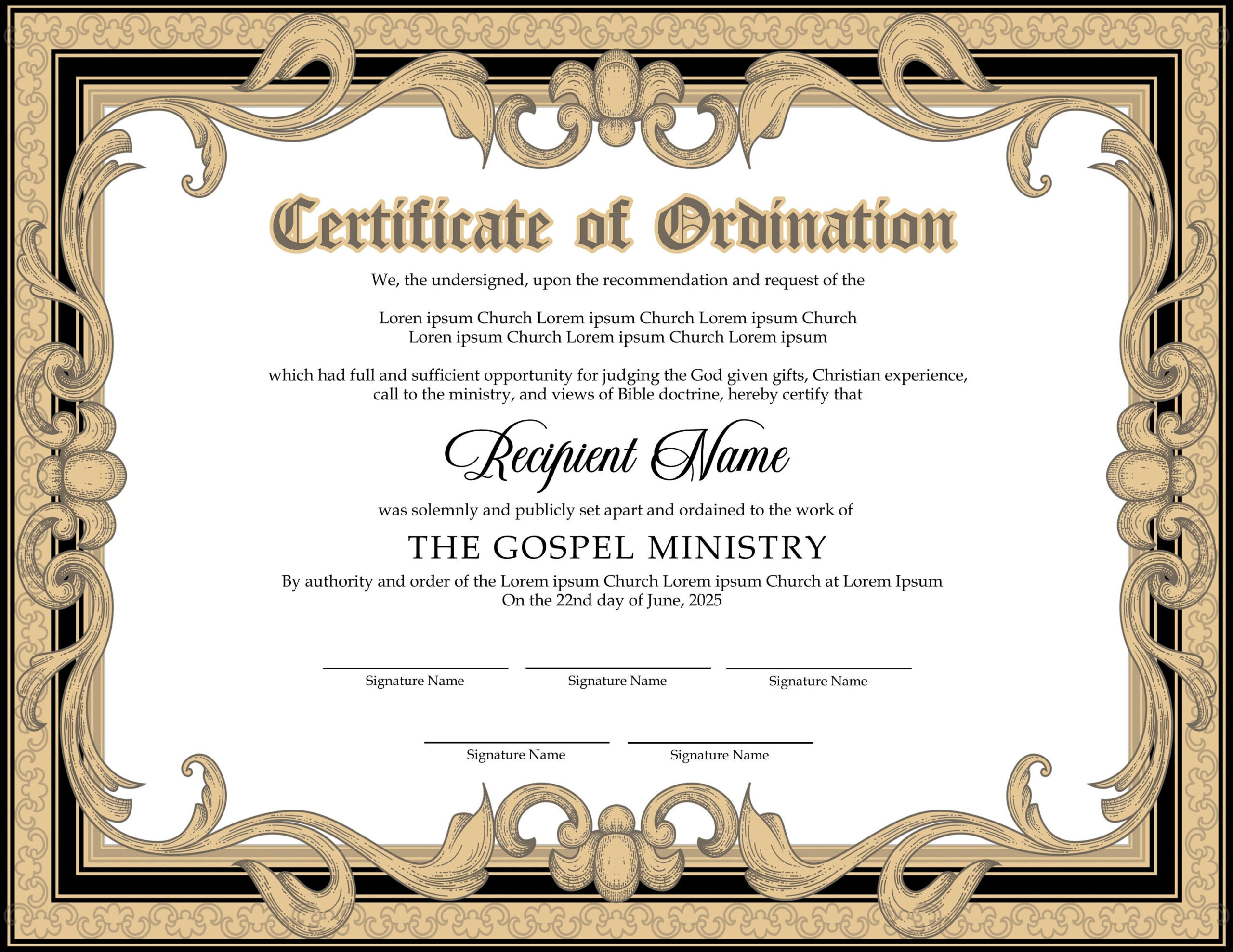 sample ordained certificate template