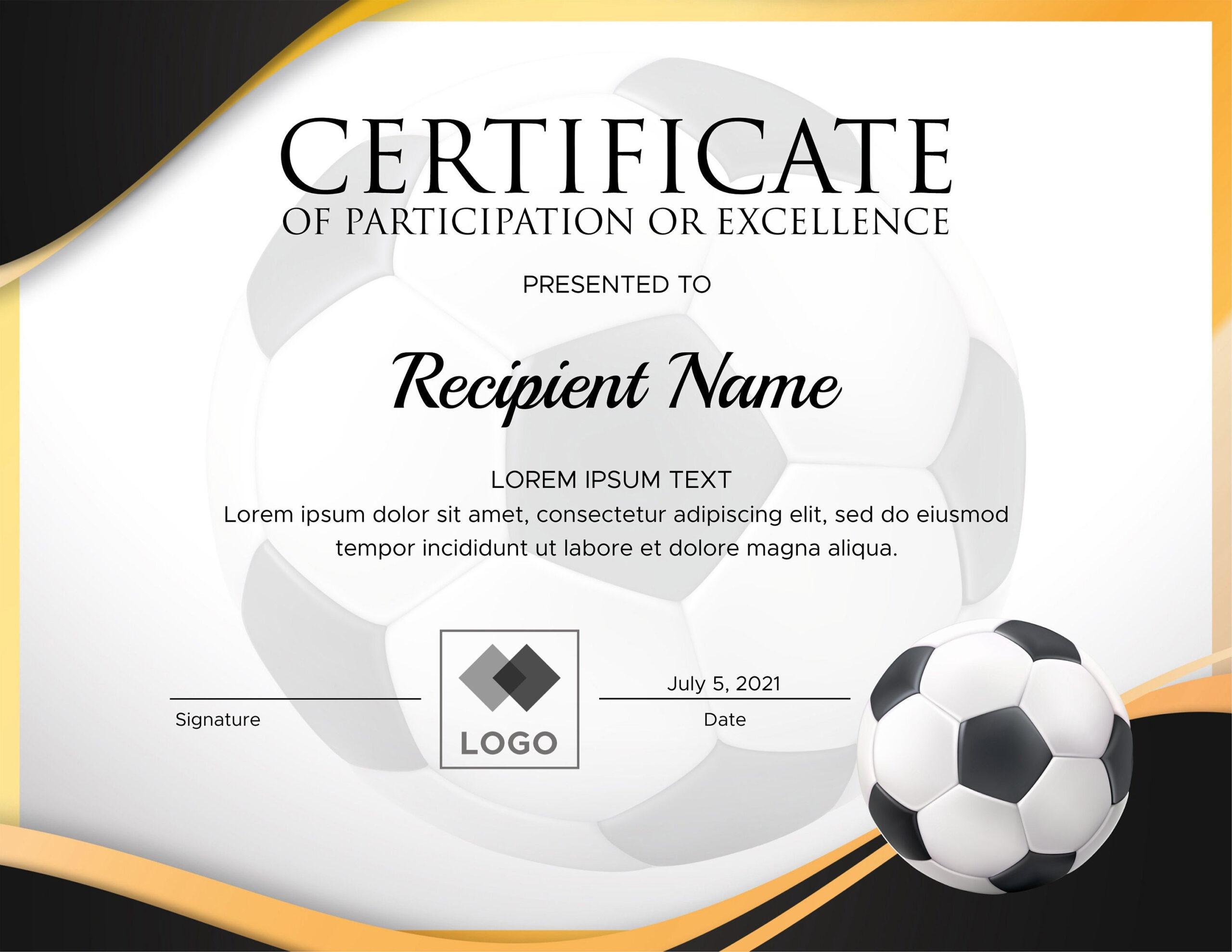 sample soccer award certificate template