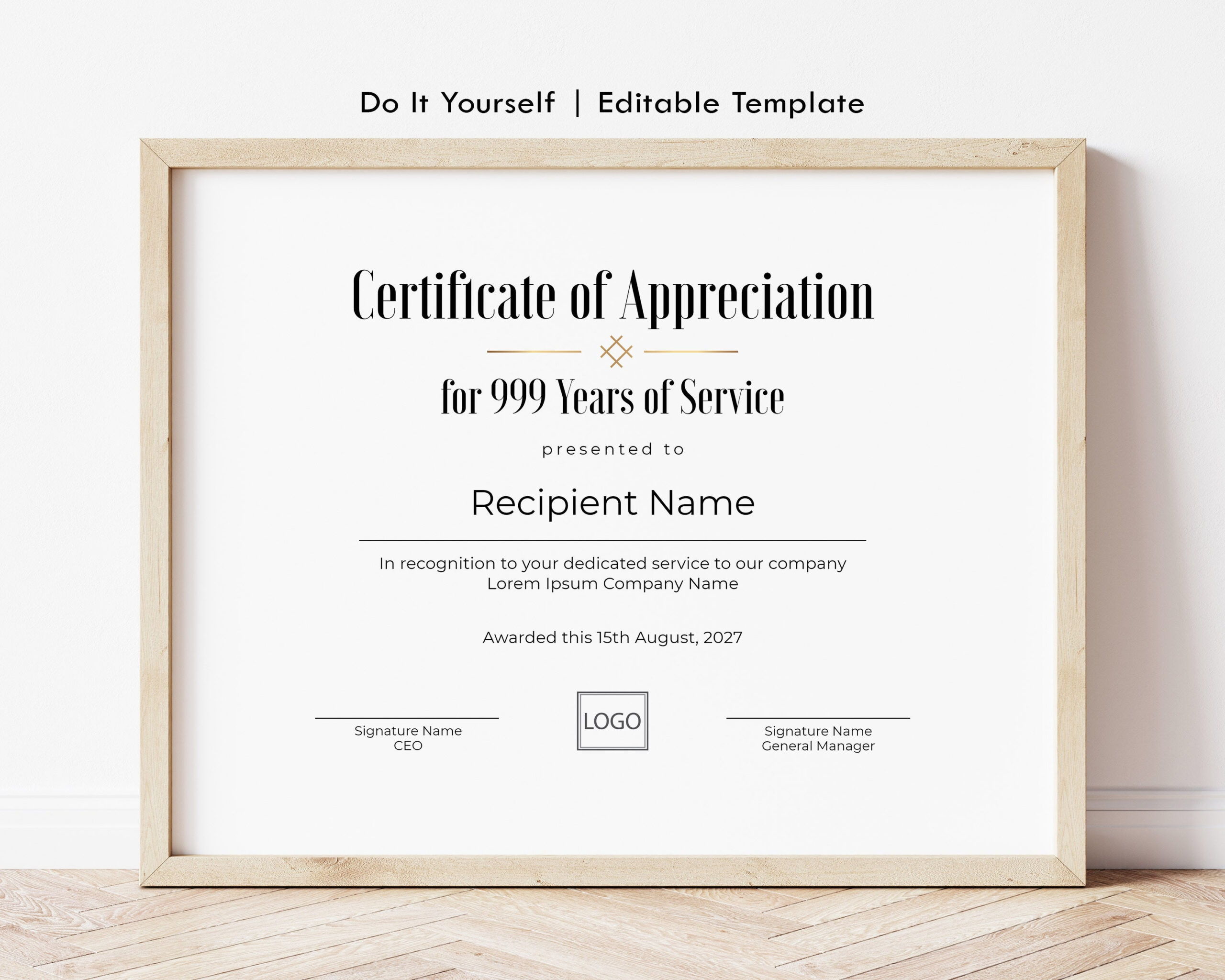 sample Years of Service Certificate template