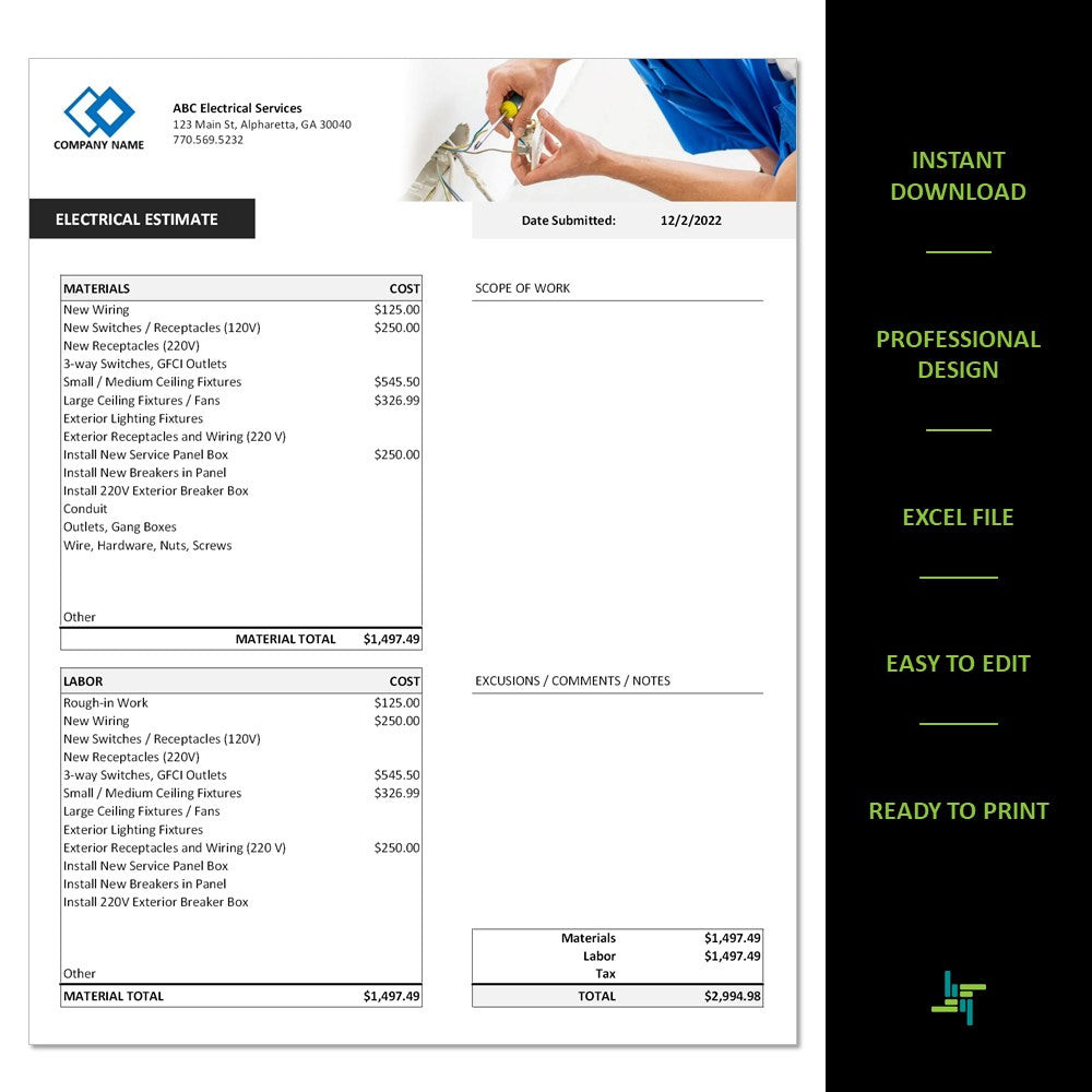 sample electrical estimate template