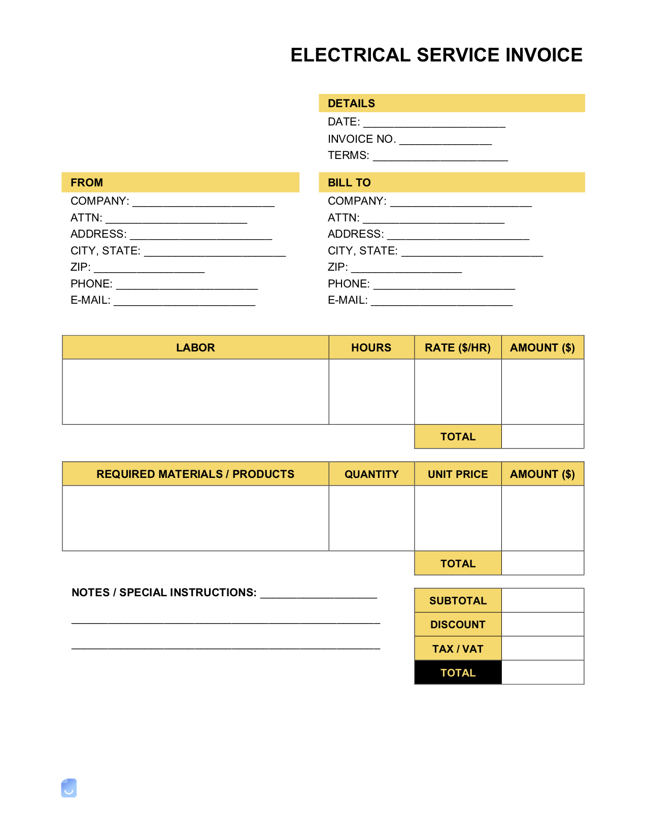 sample invoice for electrical contractor template