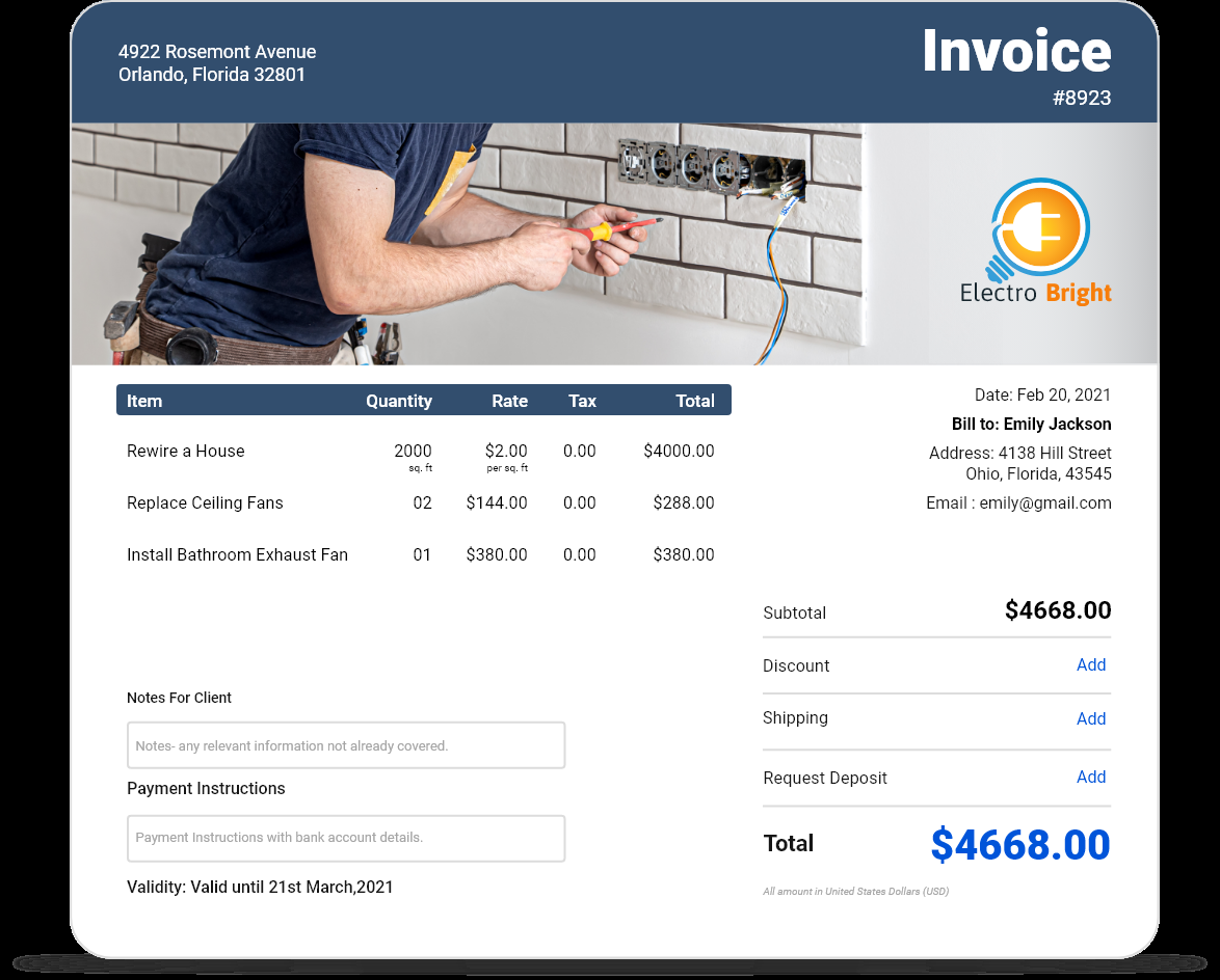 sample electrical invoice template