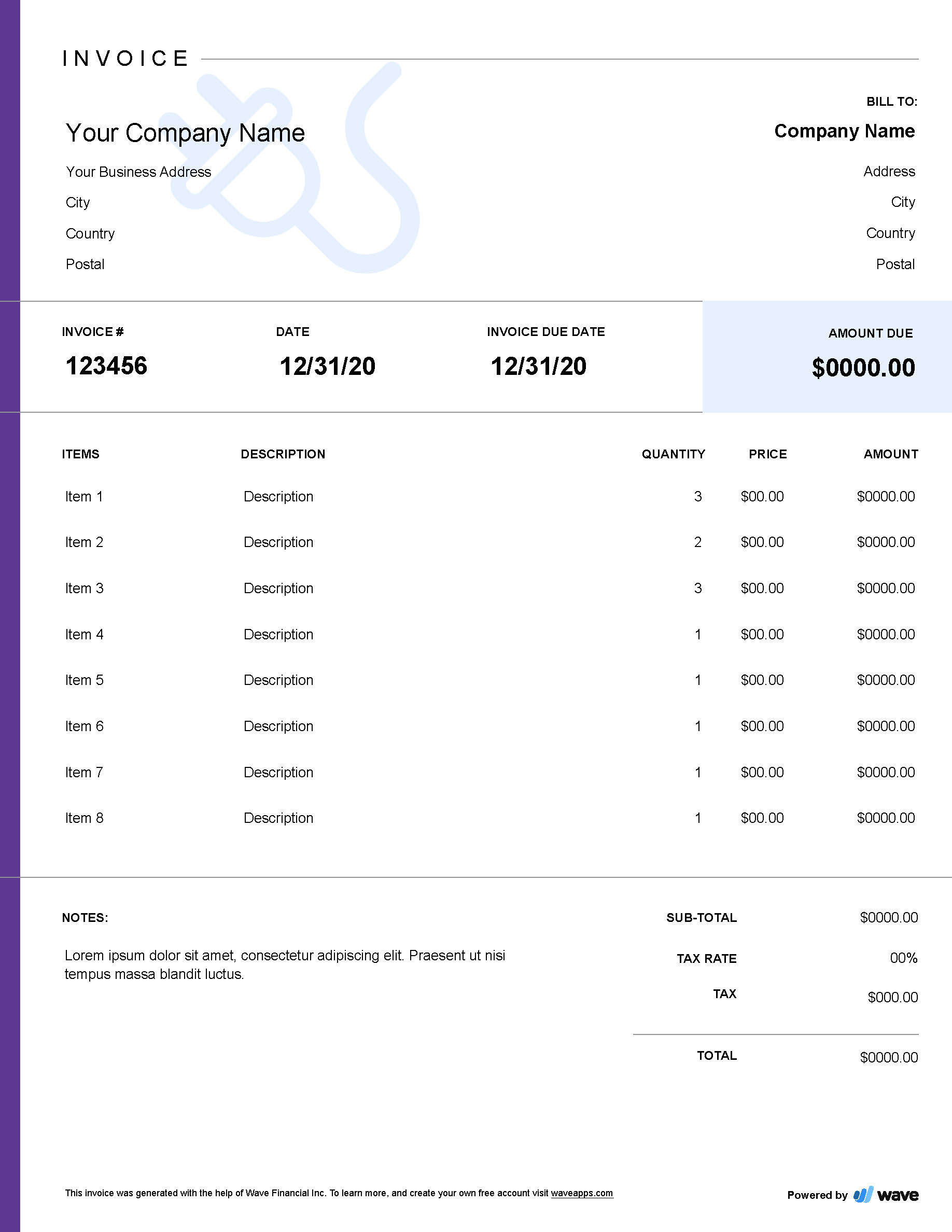 sample electrical invoice template