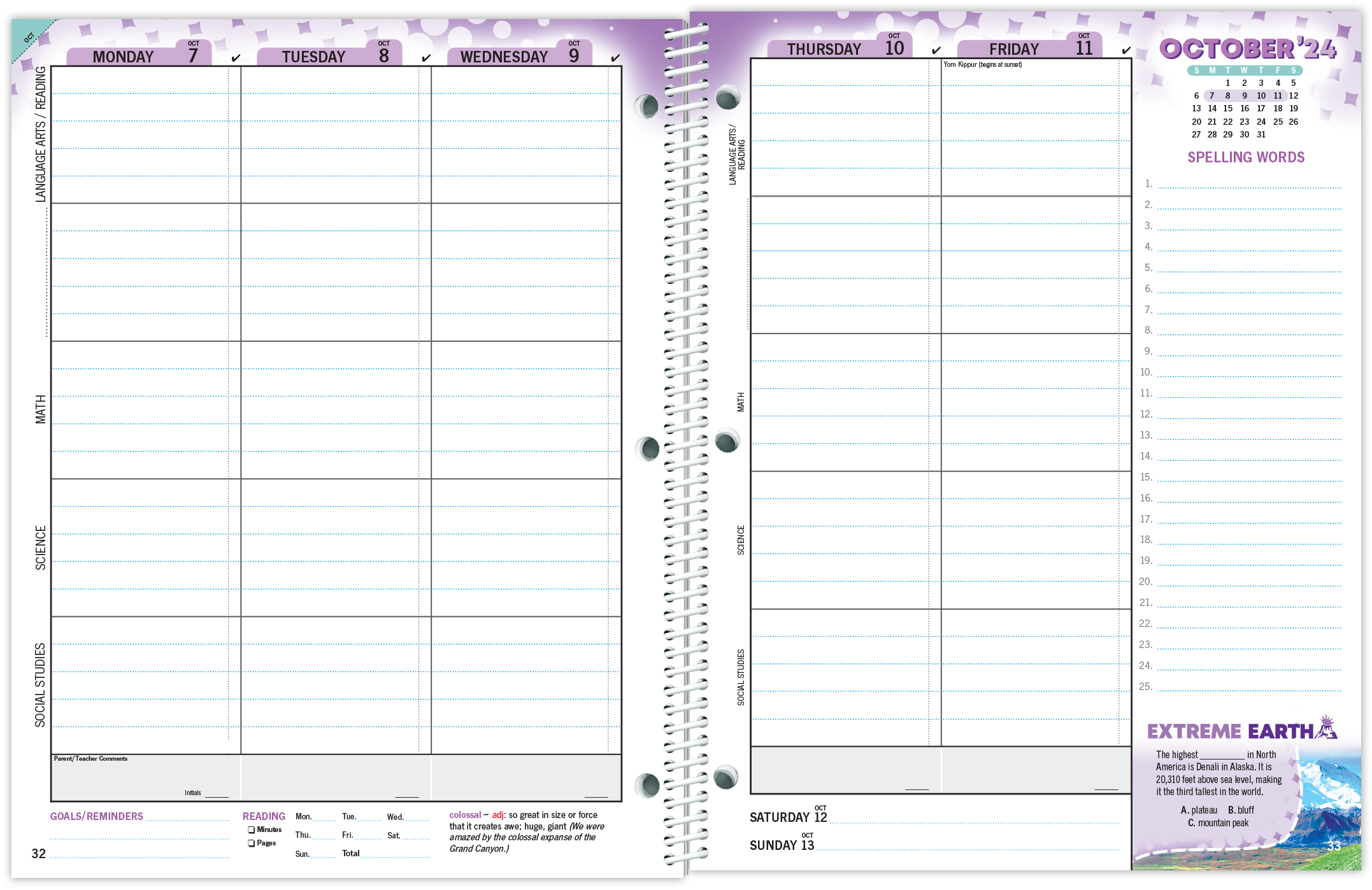 sample student planner template