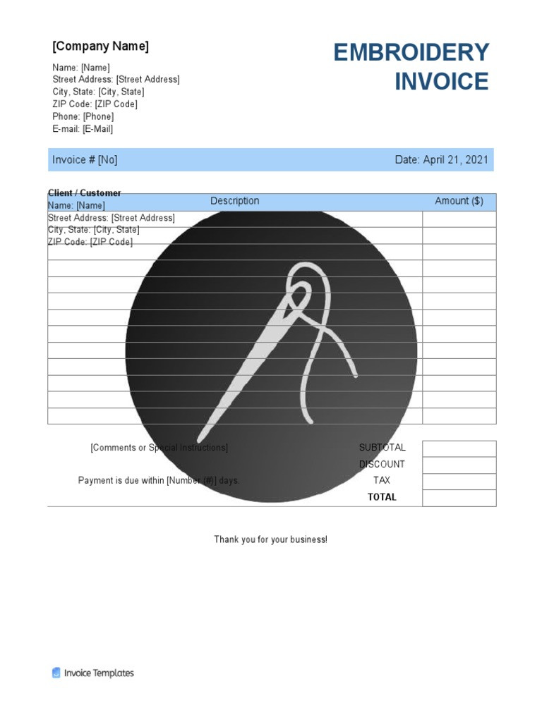 sample embroidery invoice template