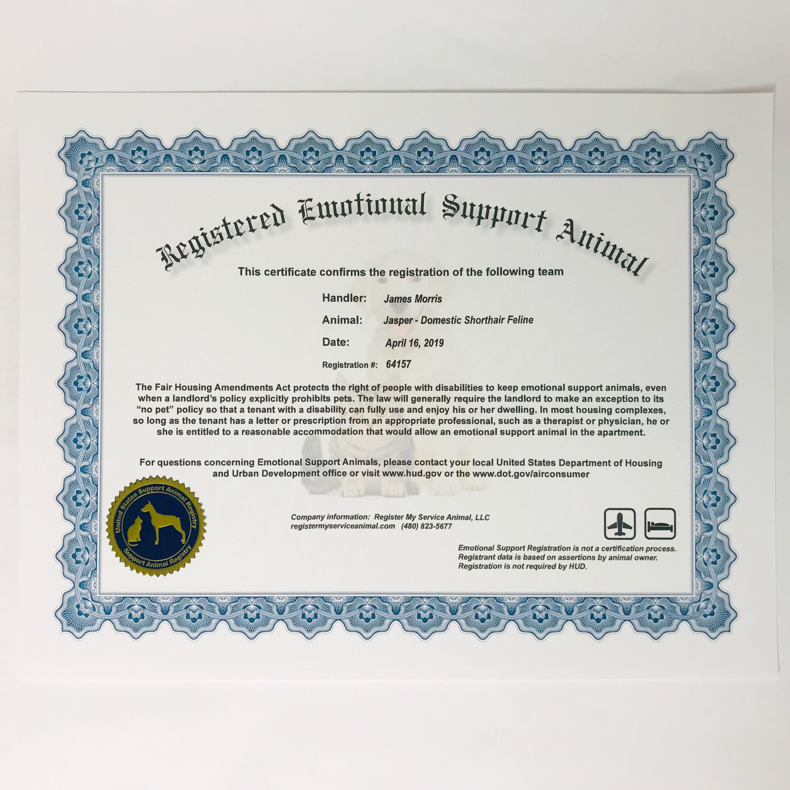 sample Emotional Support Animal Certificate template