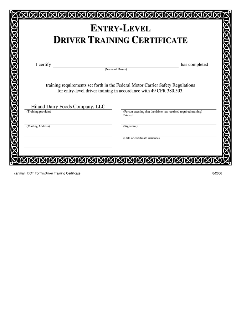 sample driver training completion certificate template