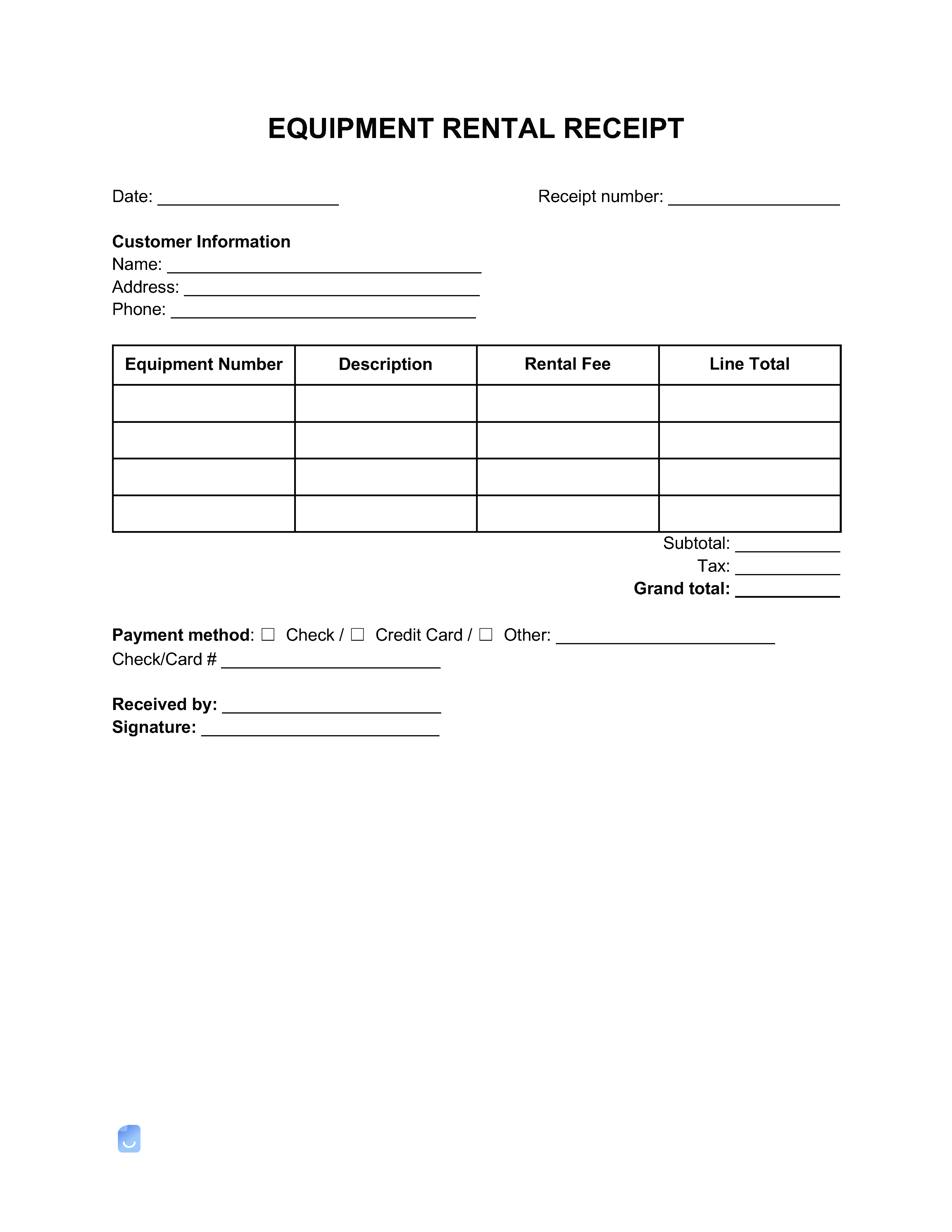 sample equipment rental invoice template