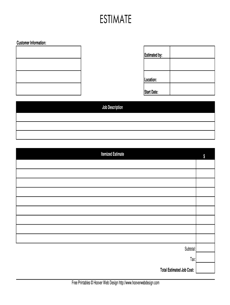 sample work estimate template