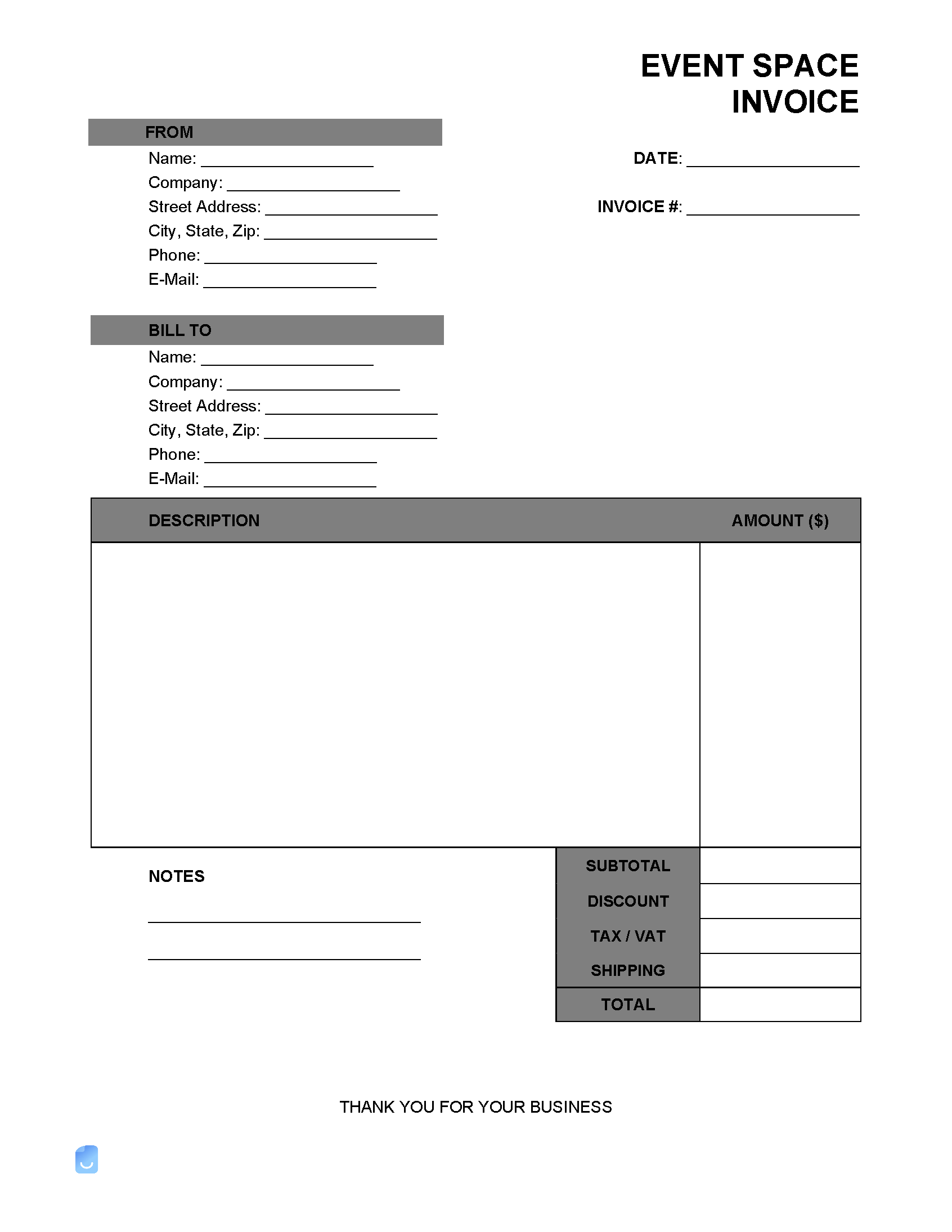 sample party rental invoice template