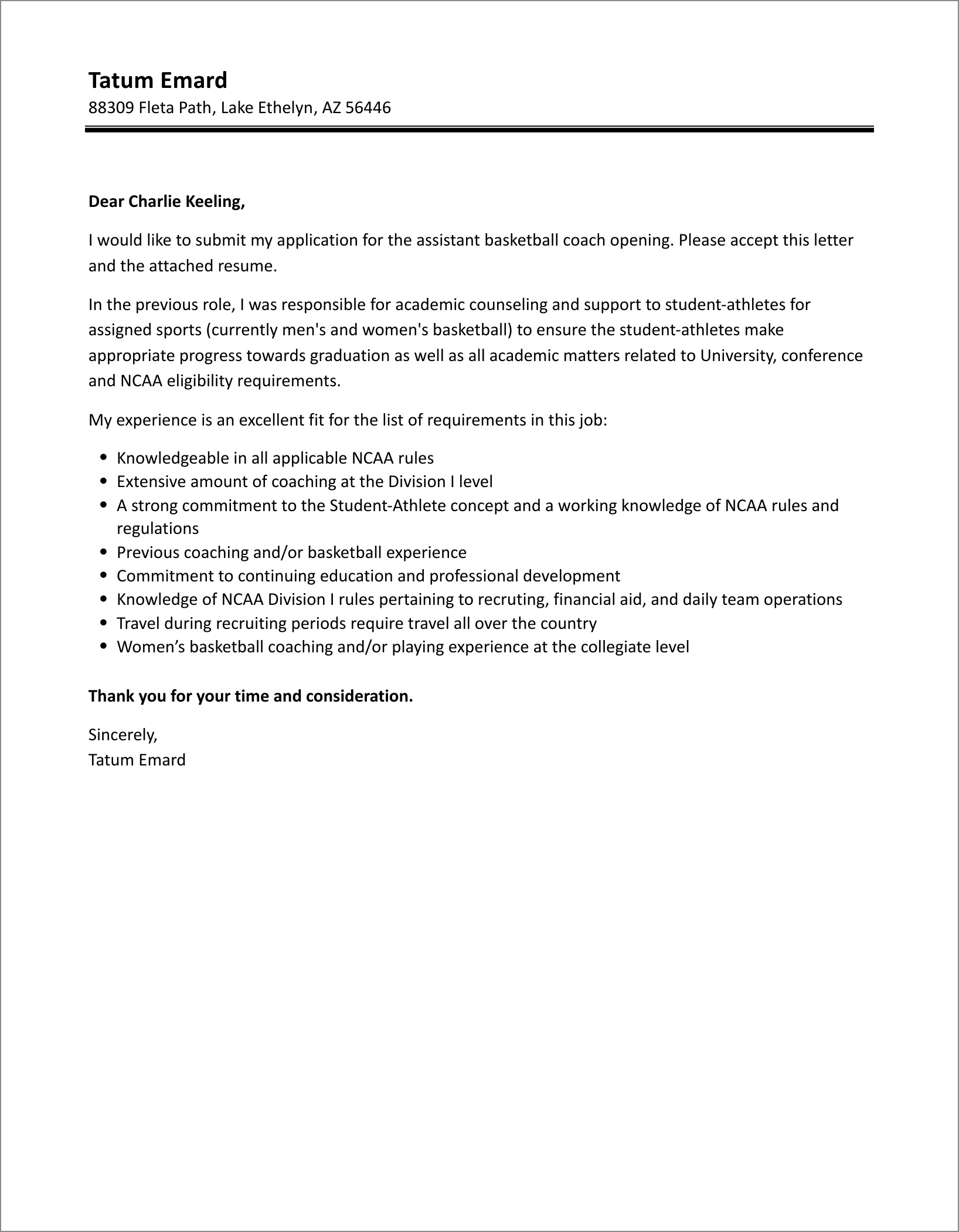 Basketball Coach Cover Letter Template