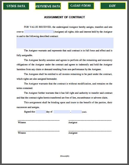 Assignment Of Contract Form (word)