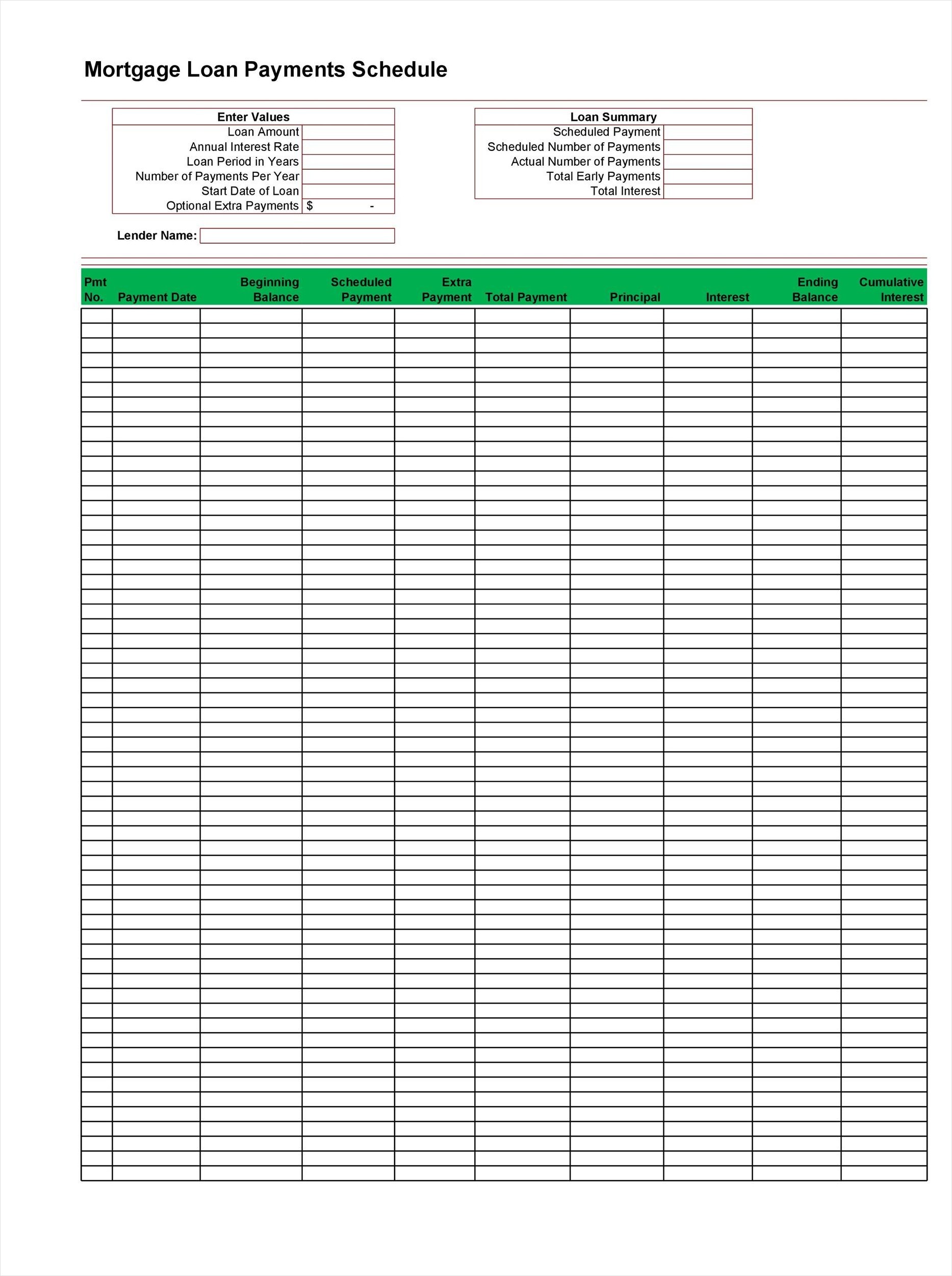 Free Printable Loan Amortization Excel Template