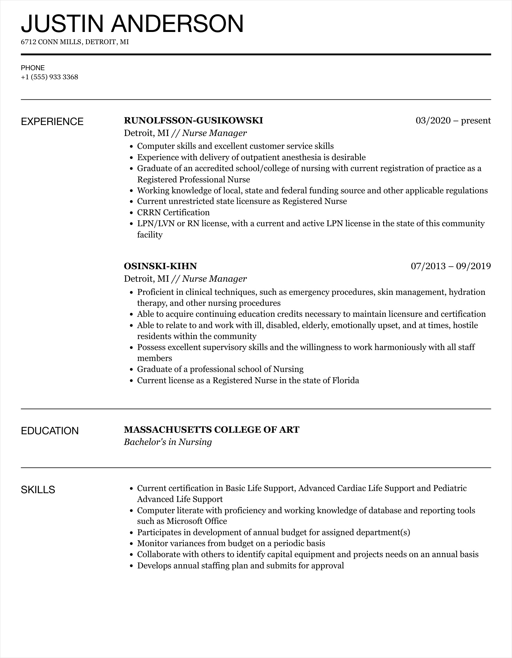 nursing executive resume examples