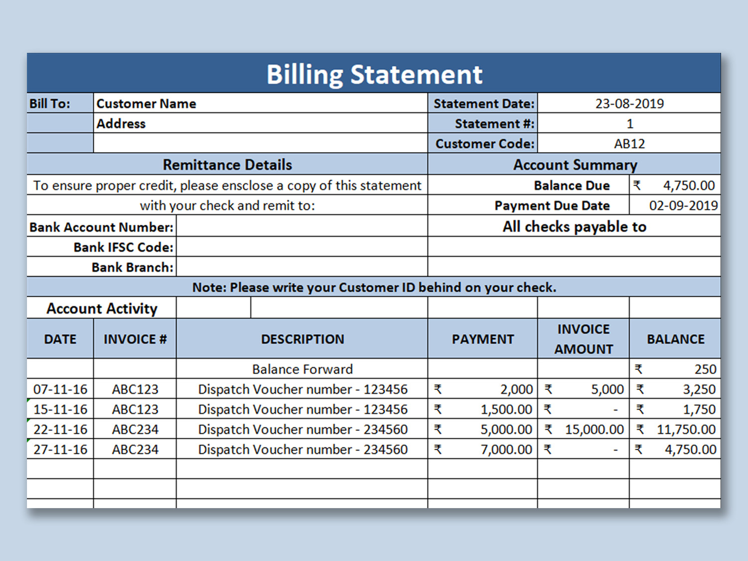 sample company billing statement template