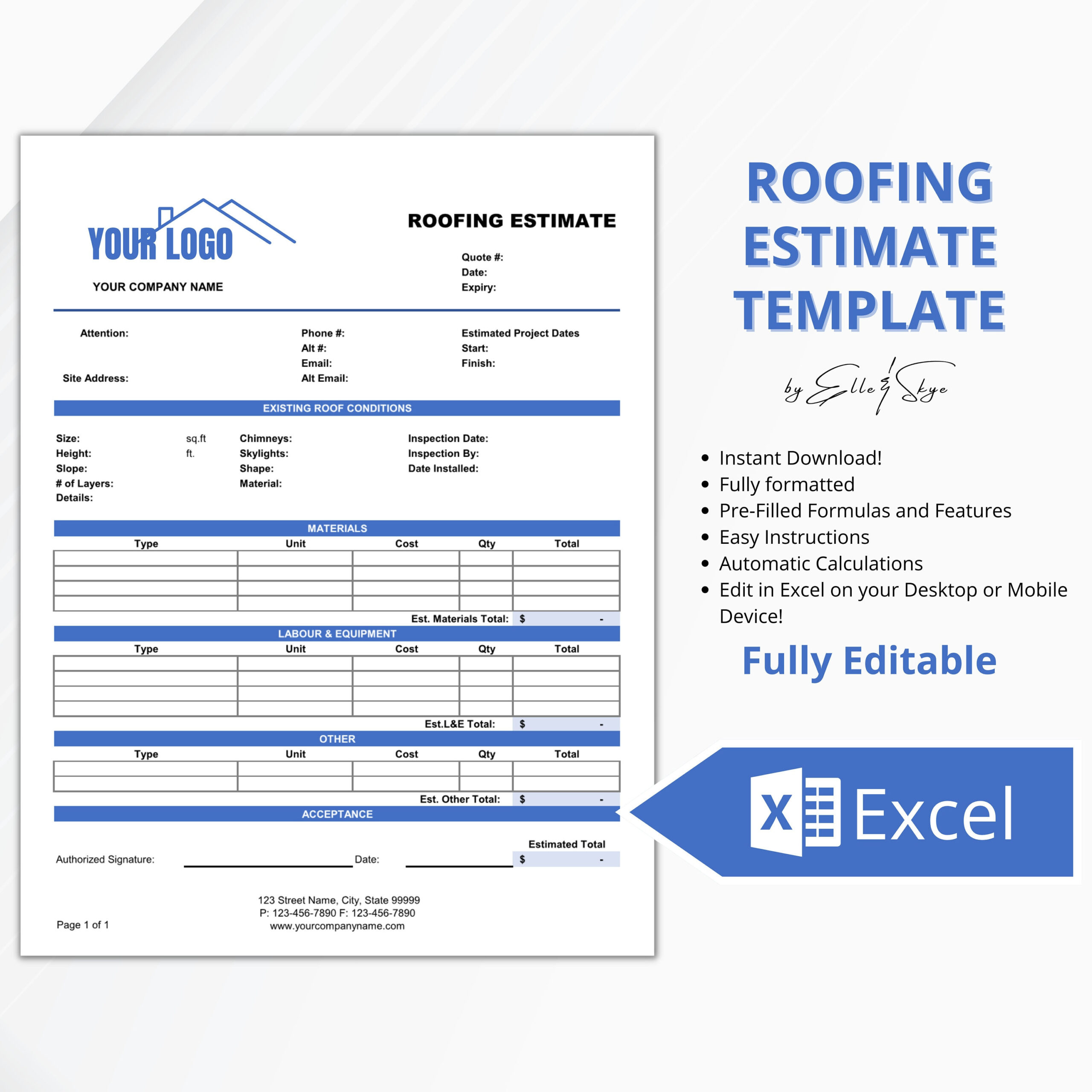 Printable Roof Estimate Template