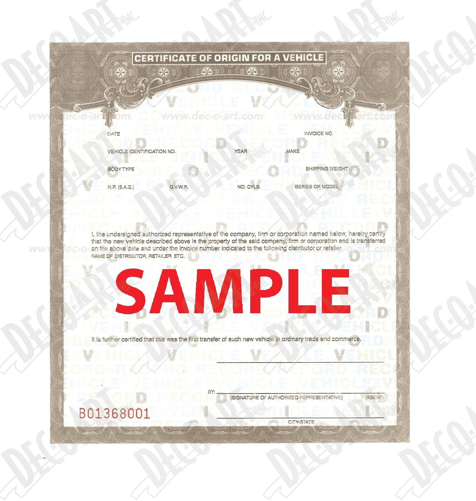 sample origin certificate template