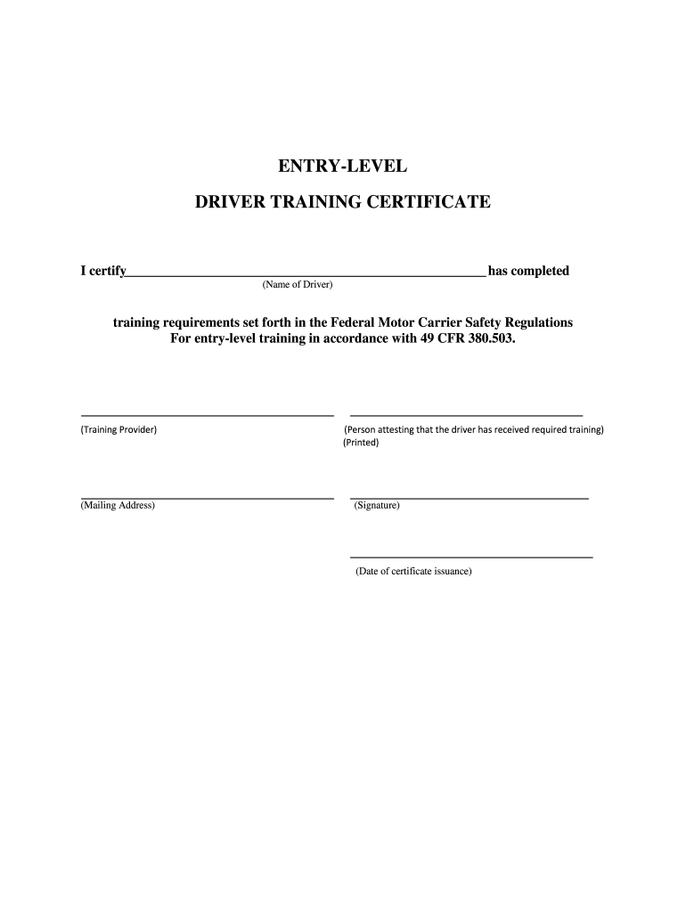 sample driver training completion certificate template