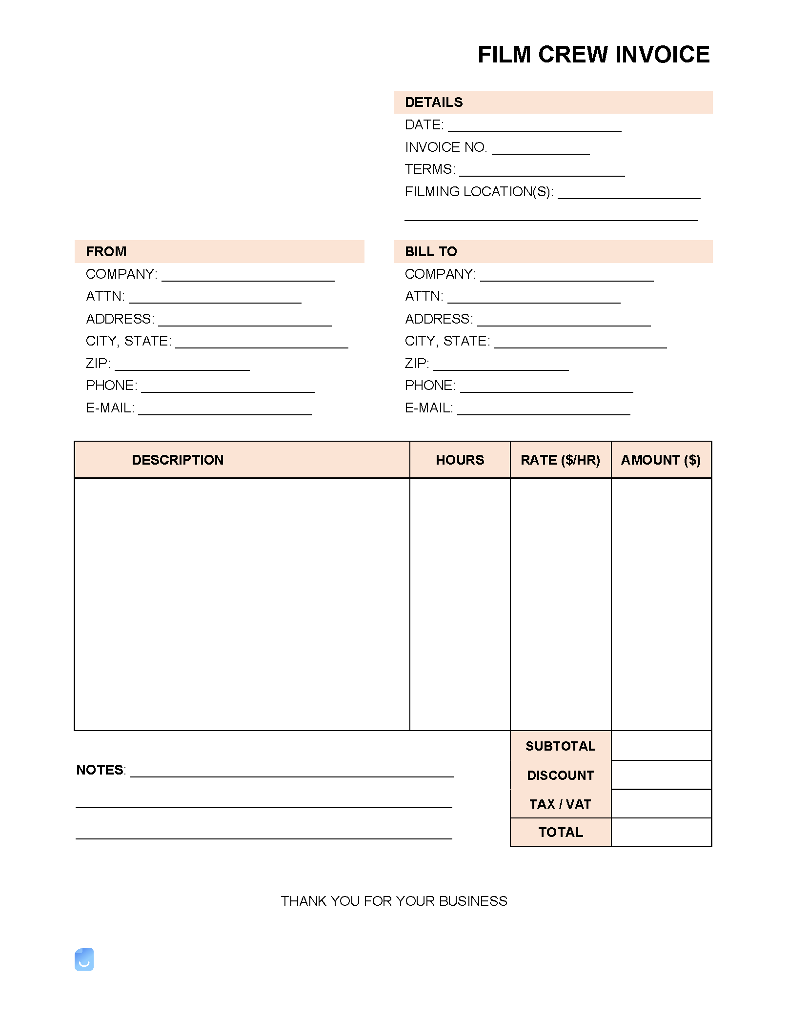 sample film invoice template