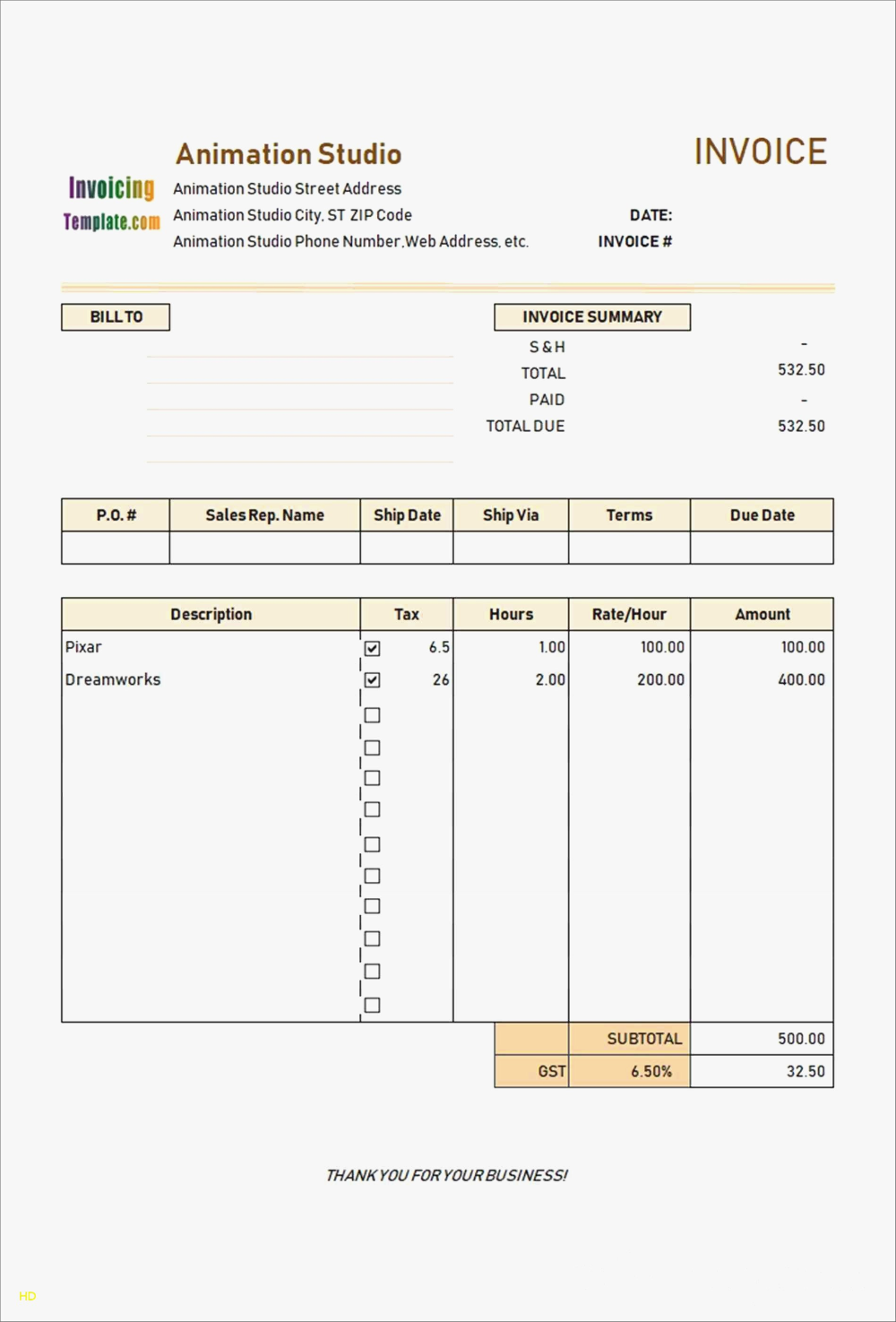 sample film invoice template