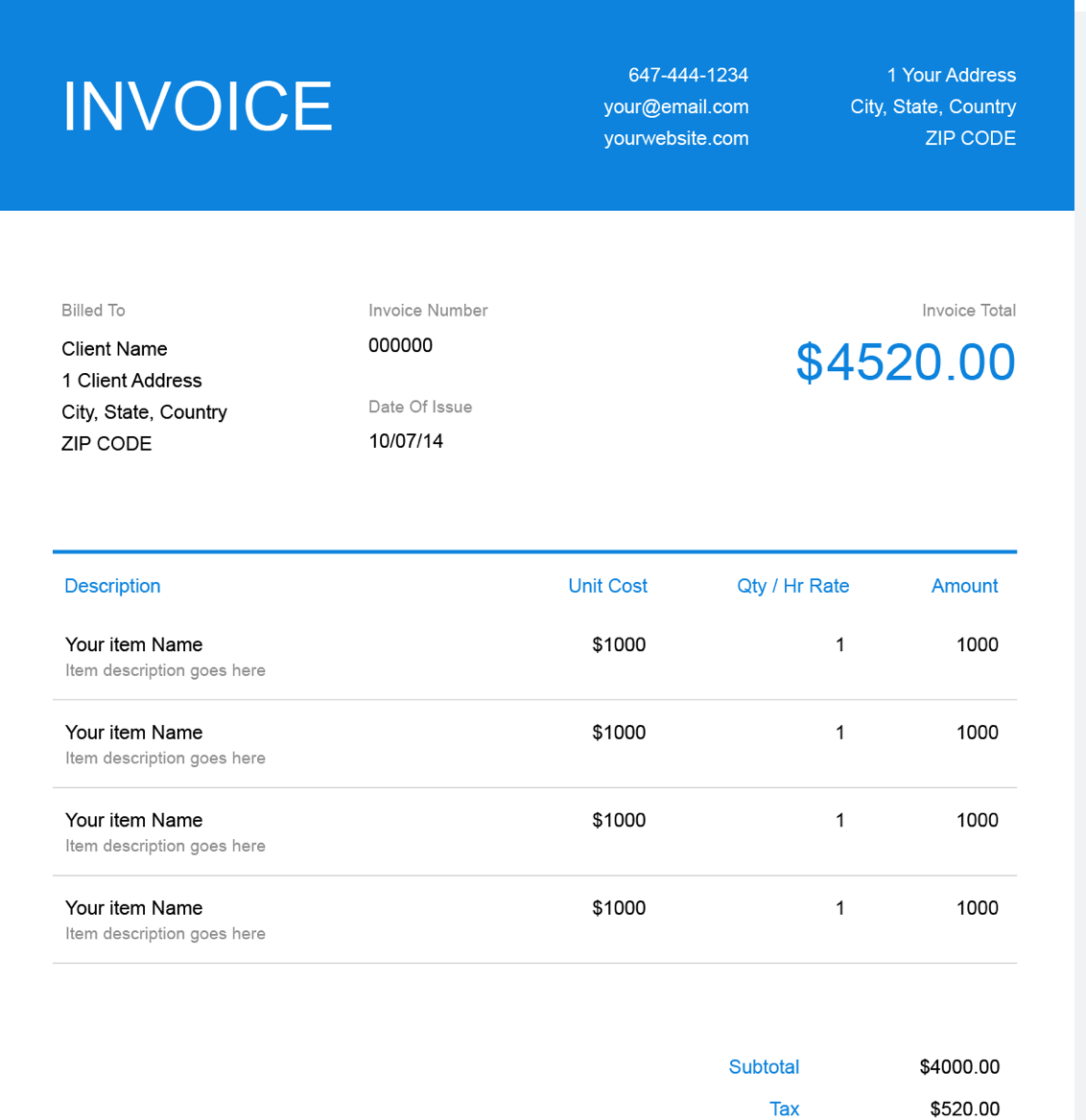 services rendered invoice template