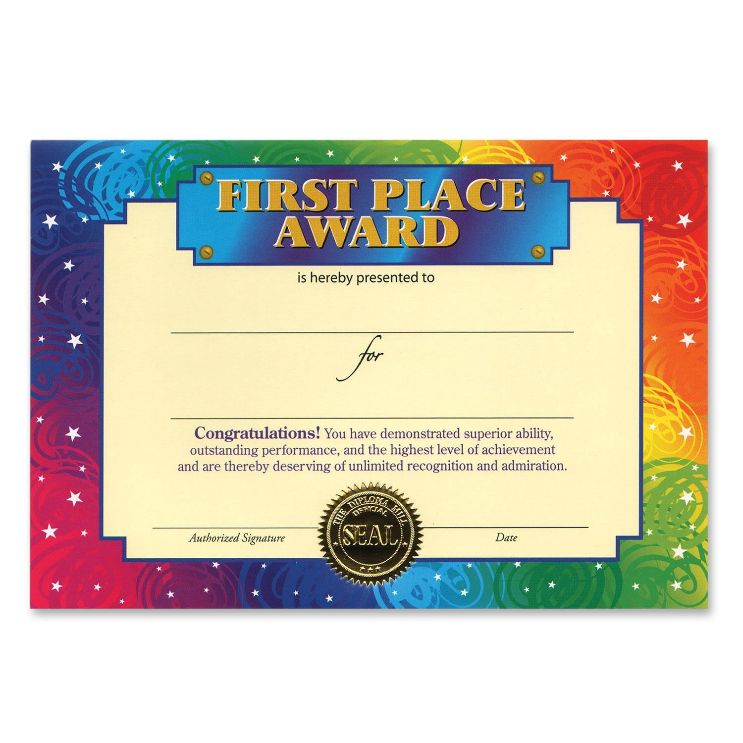 sample 1st Place Certificate template