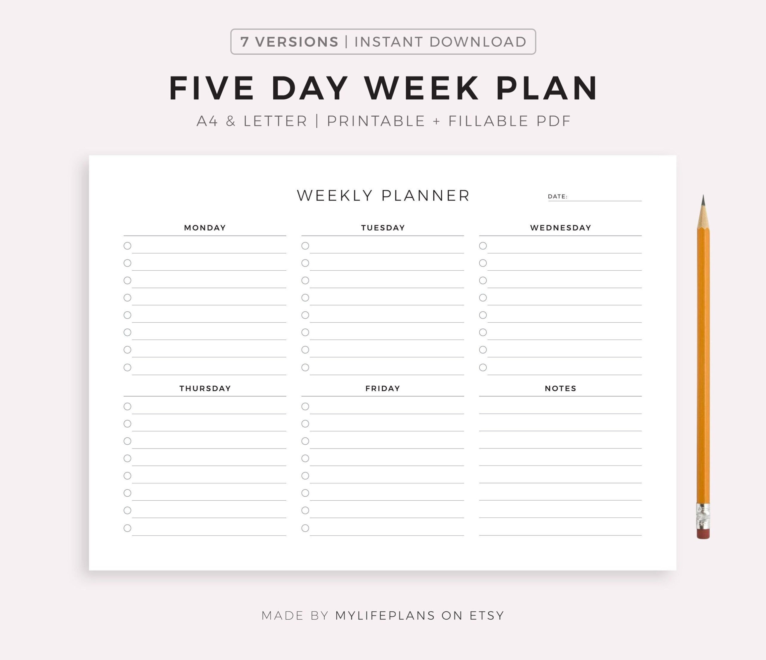 sample work weekly planner template