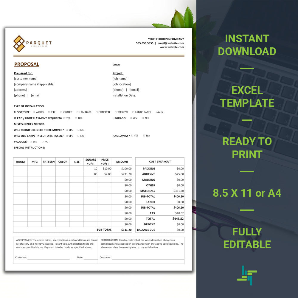 sample flooring estimate template