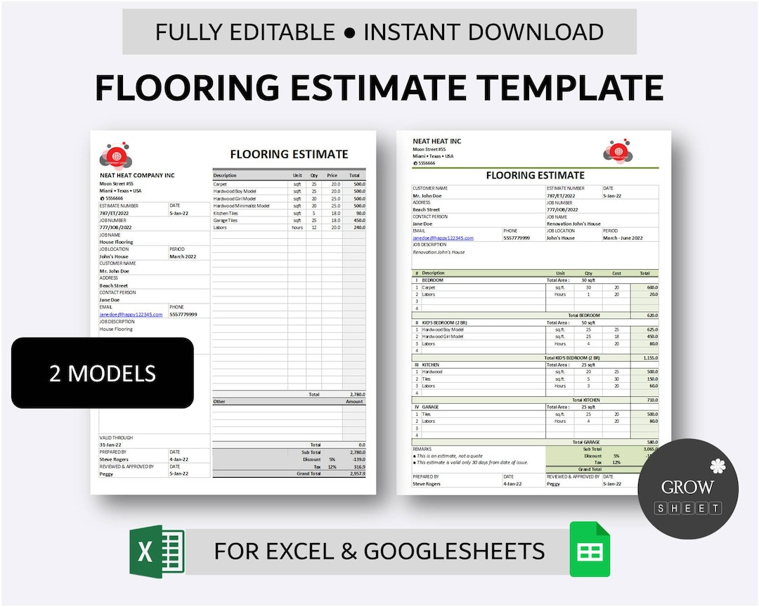 sample flooring estimate template