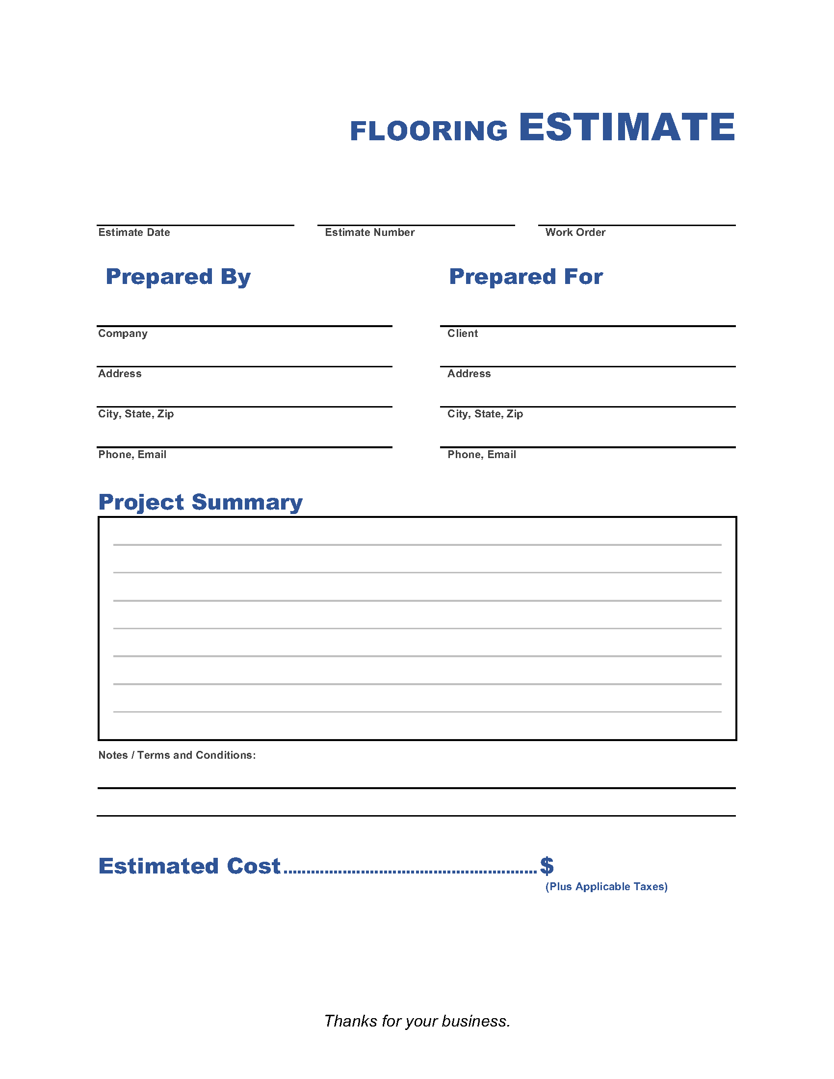 sample flooring estimate template