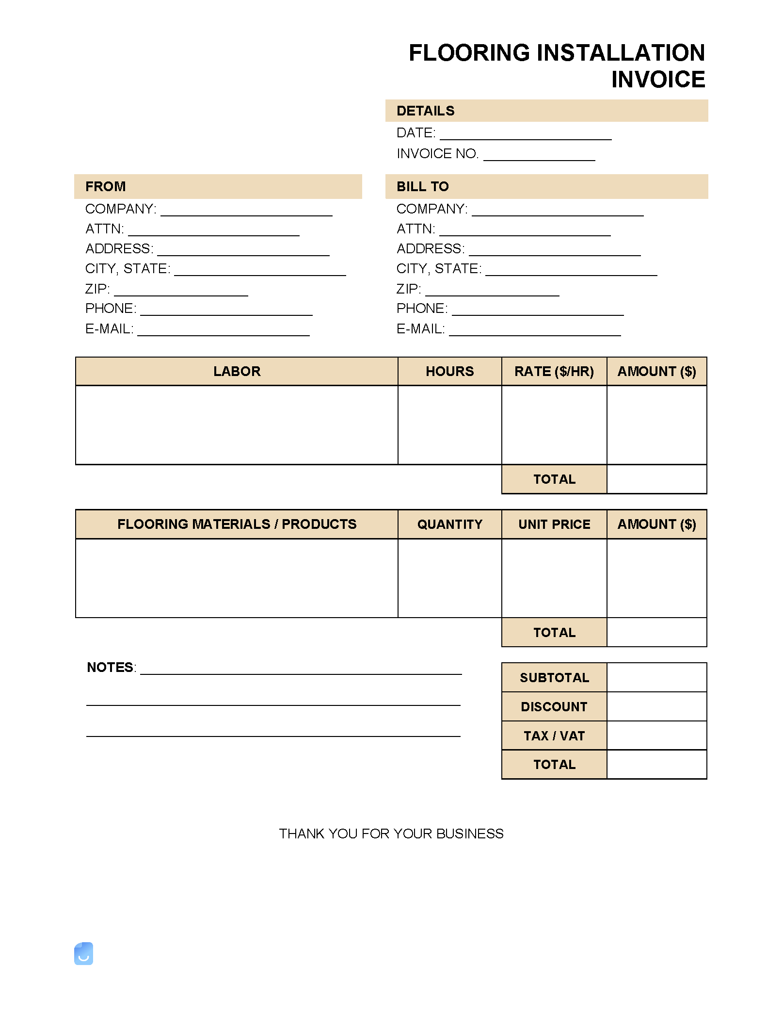 sample tile invoice template