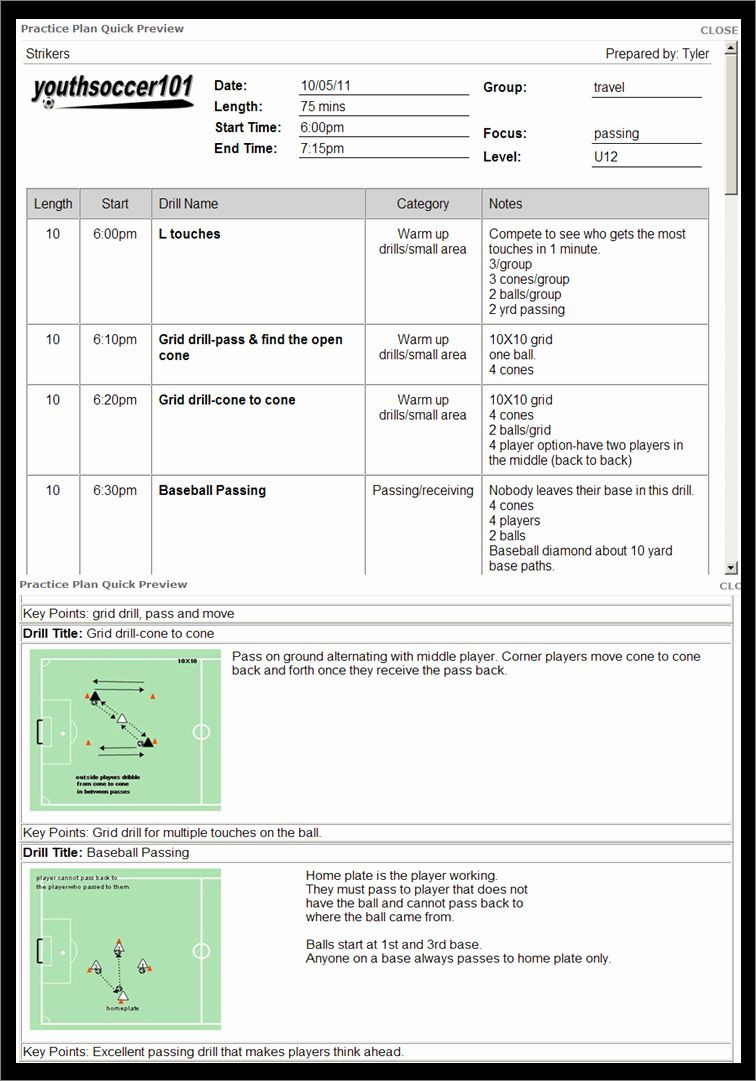 sample soccer practice planner template