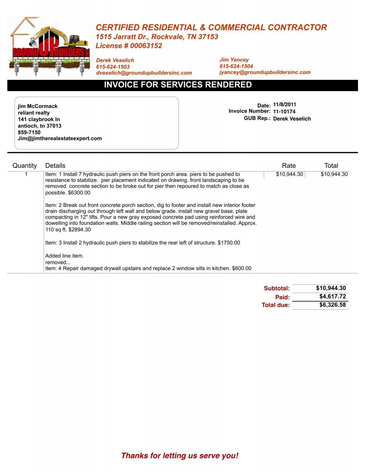 sample masonry invoice template