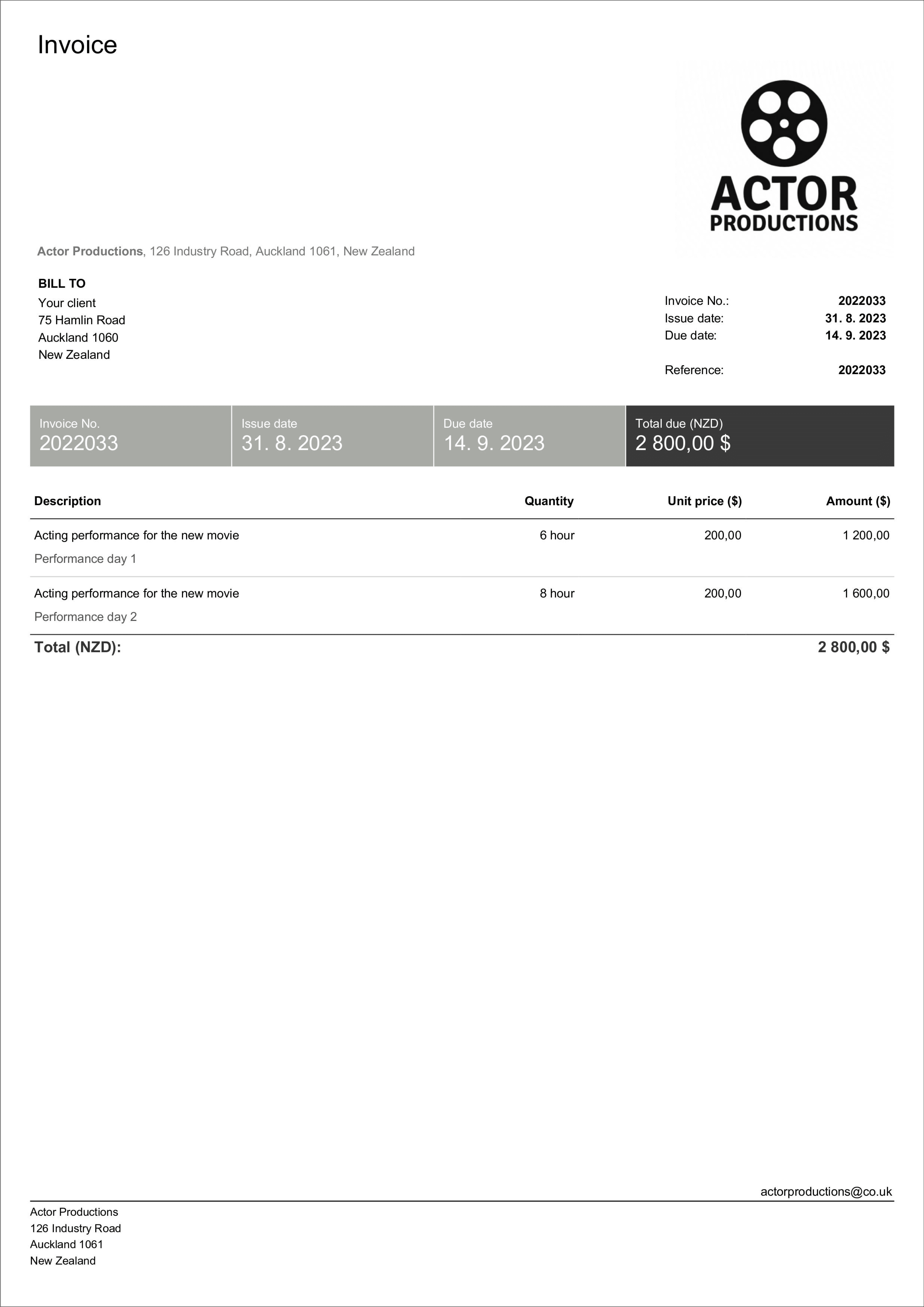 acting invoice template