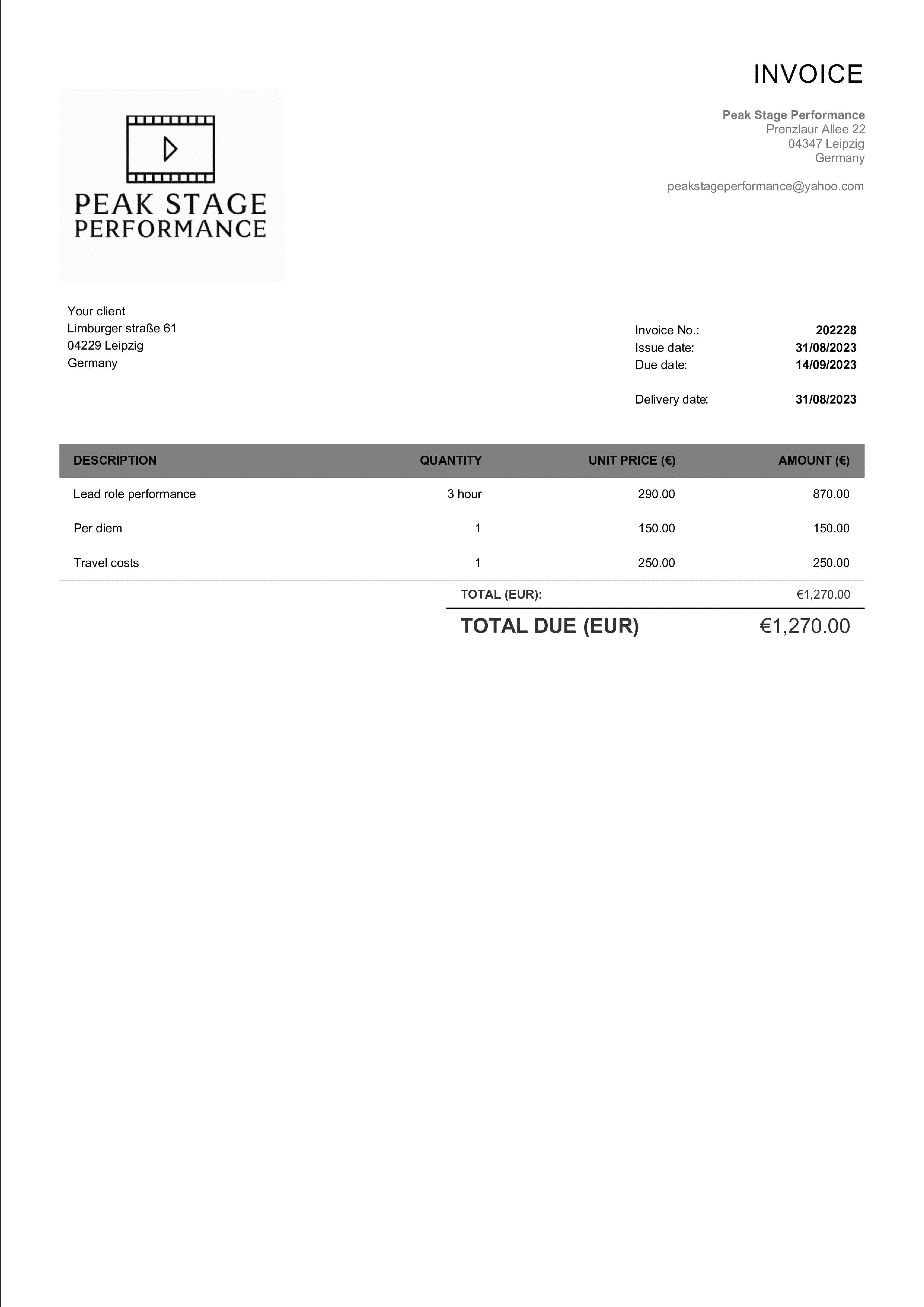 acting invoice template