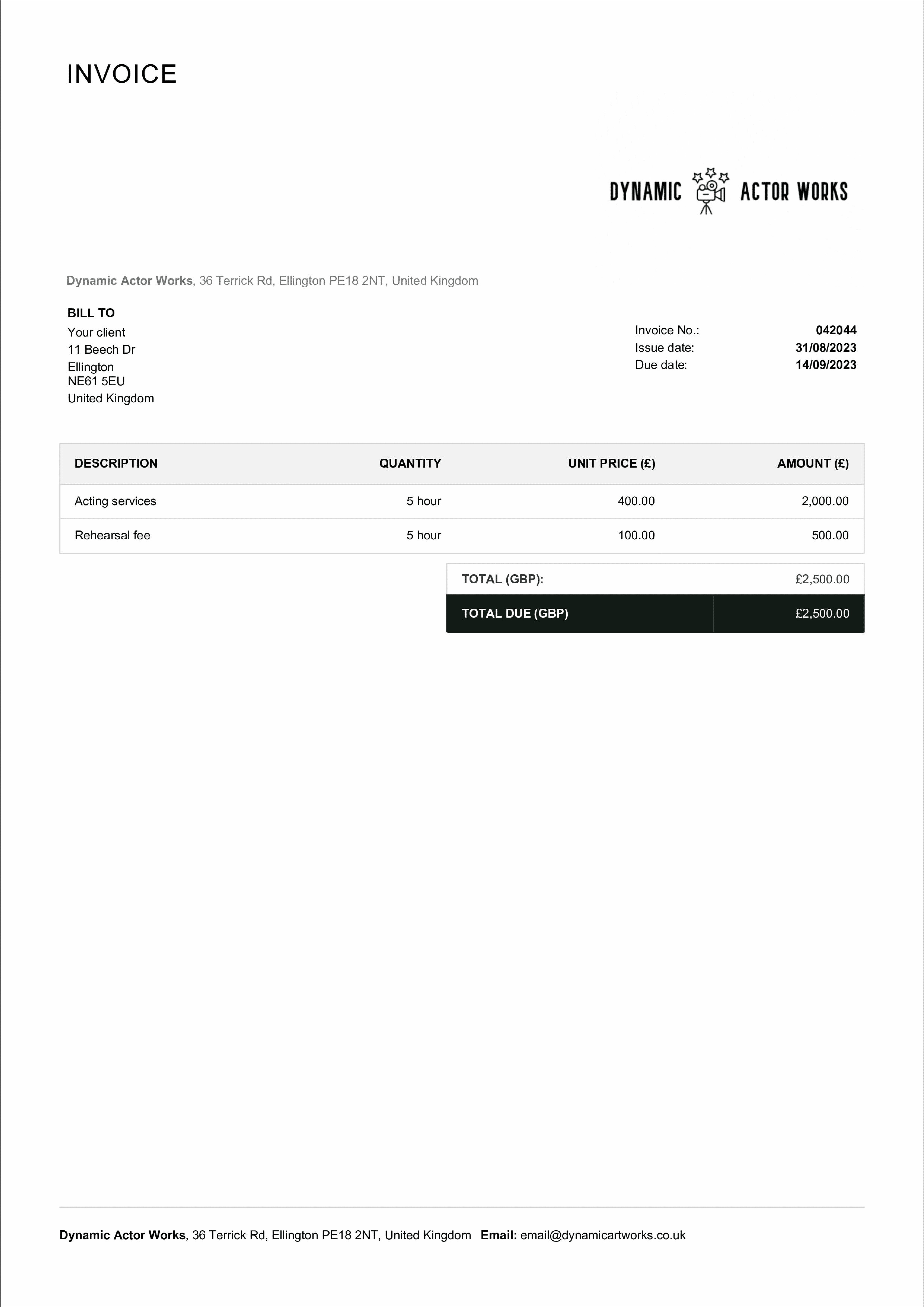 acting invoice template