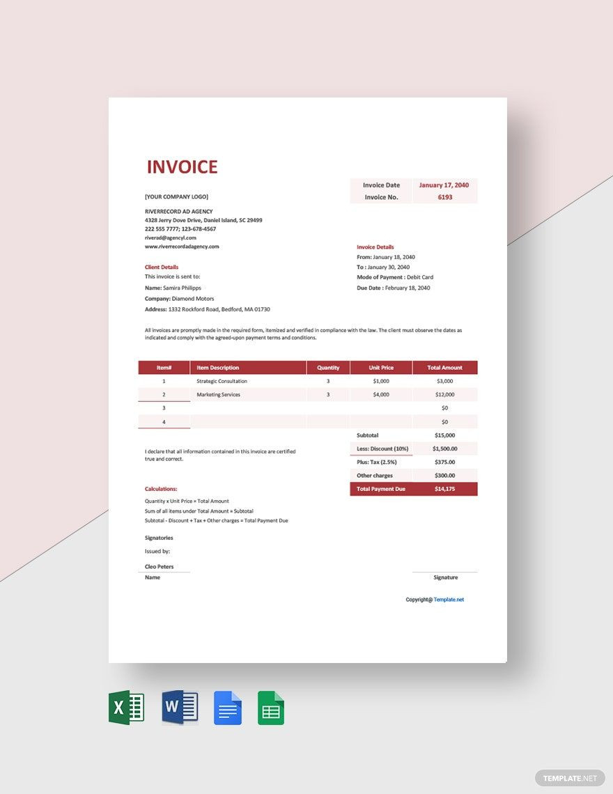 sample staffing agency invoice template