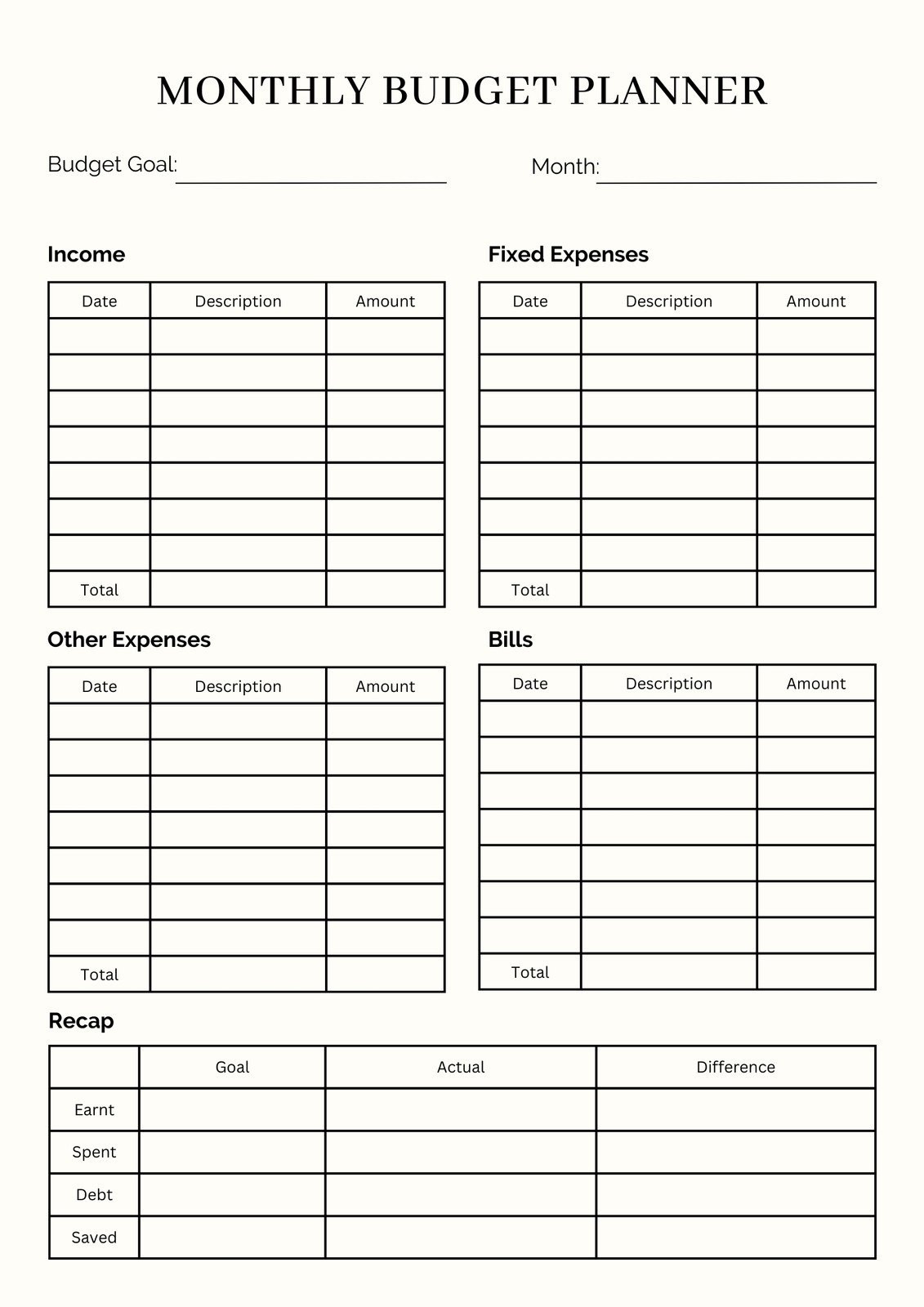 sample budget planner template