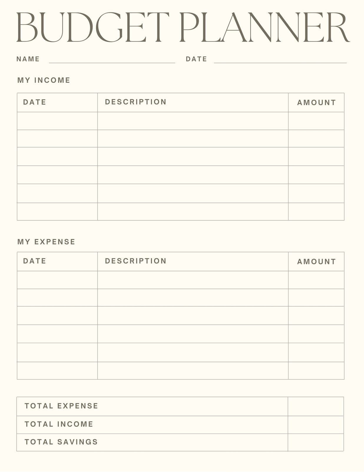 sample budget planner template