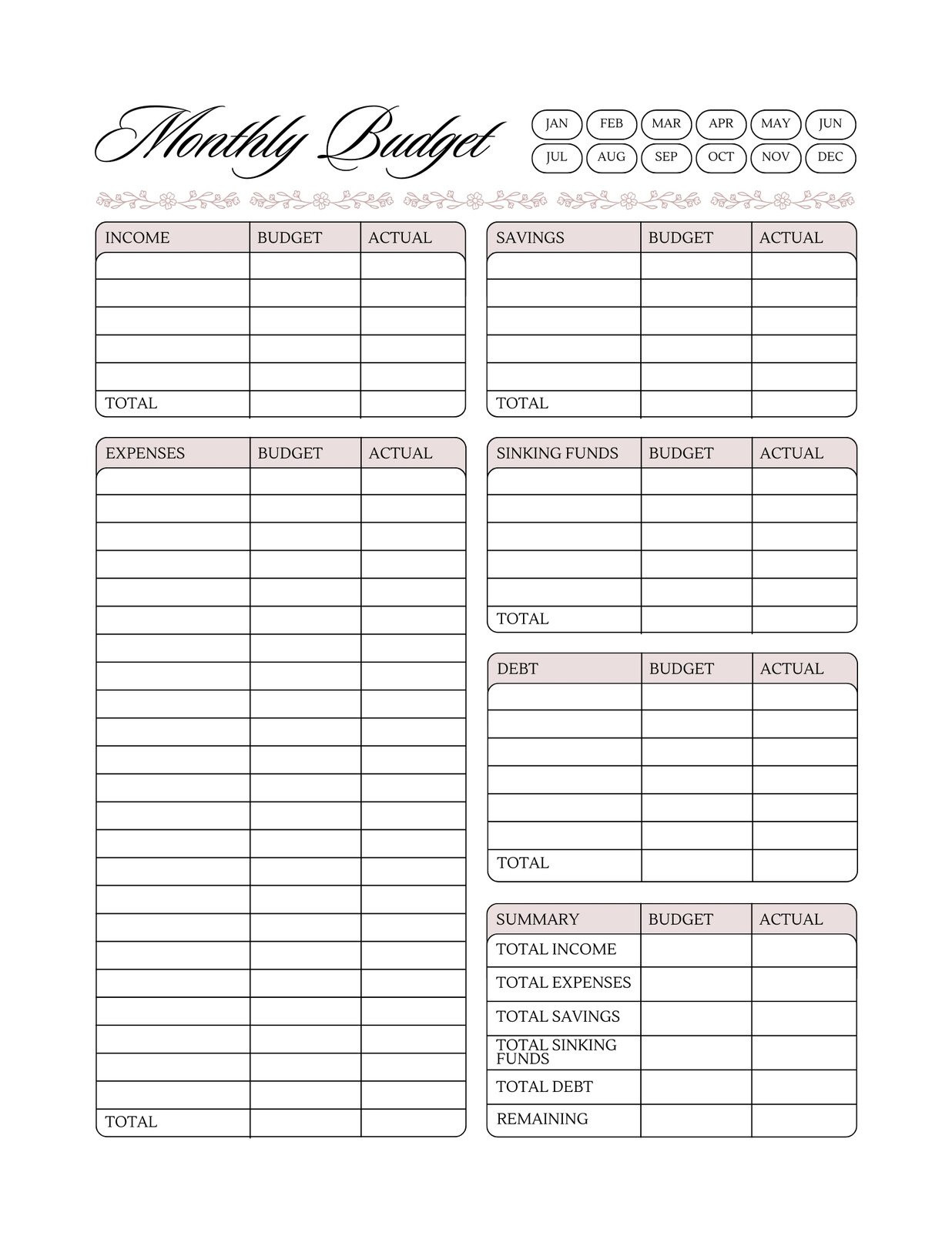 sample budget planner template