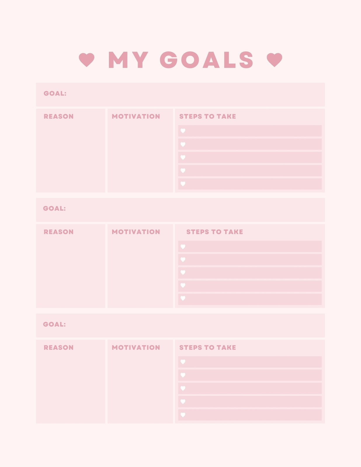 sample personal goal planner template