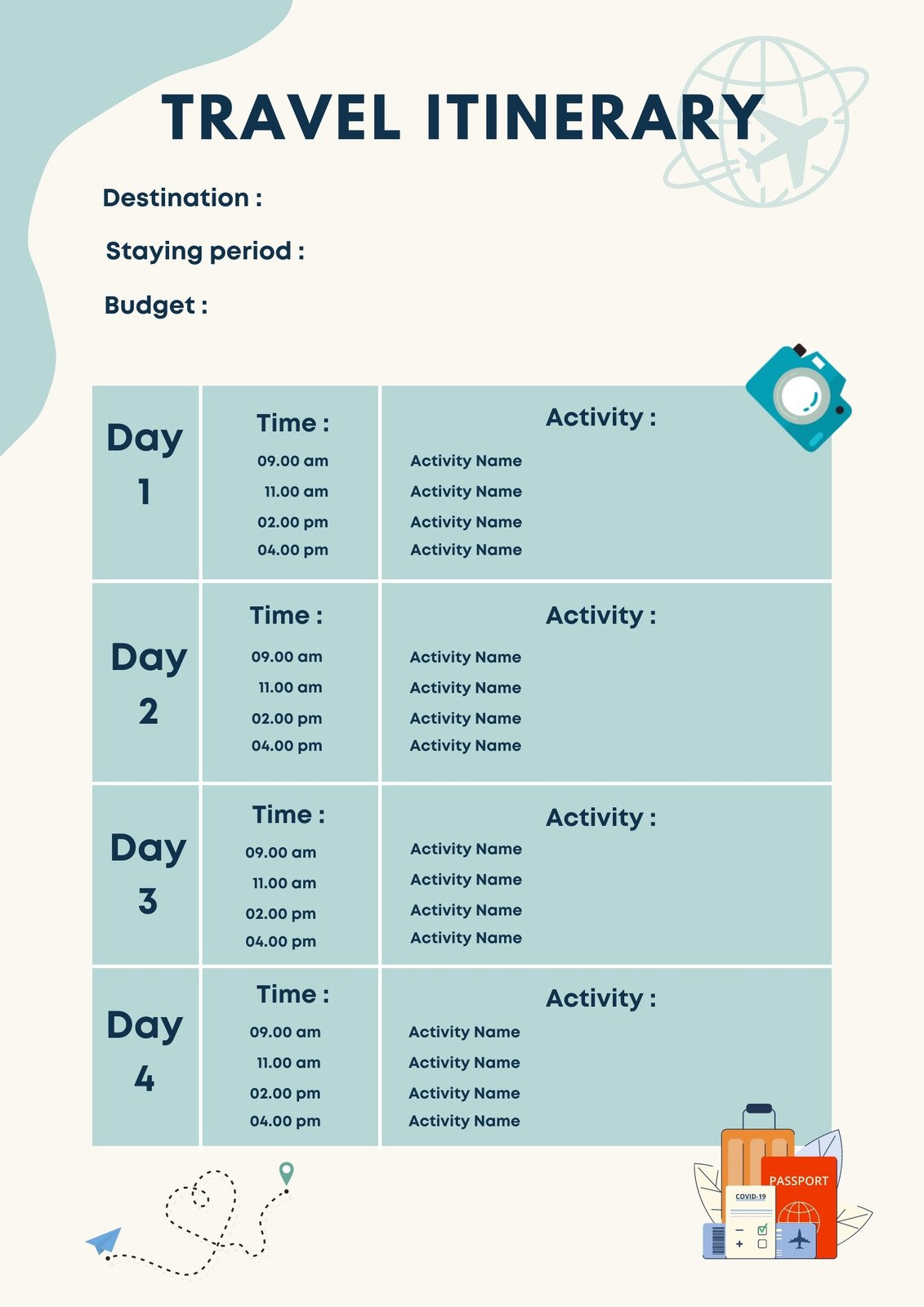 sample itinerary planning template