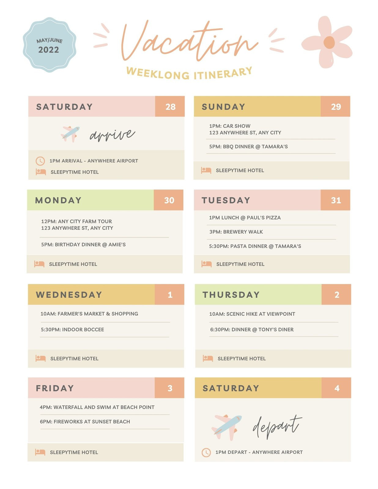 sample itinerary planning template