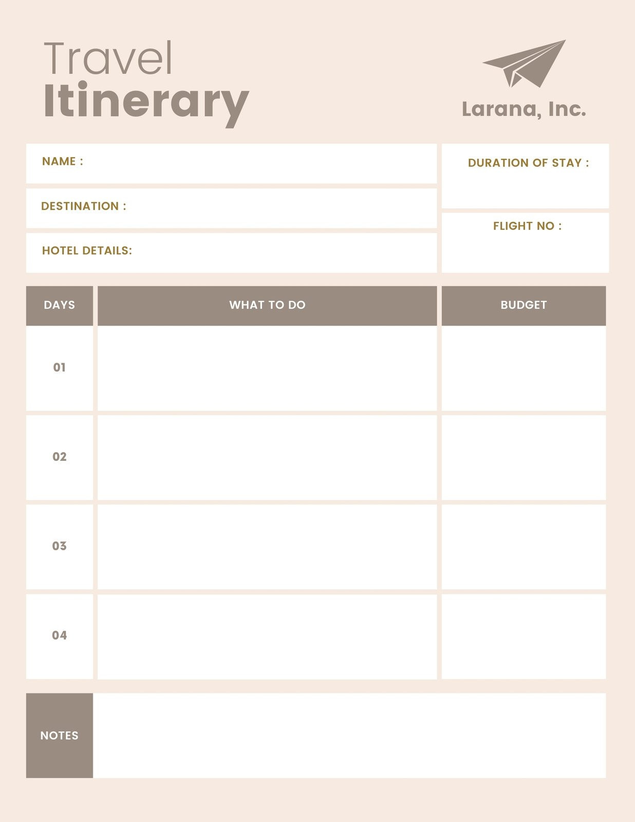 sample travel itinerary planner template