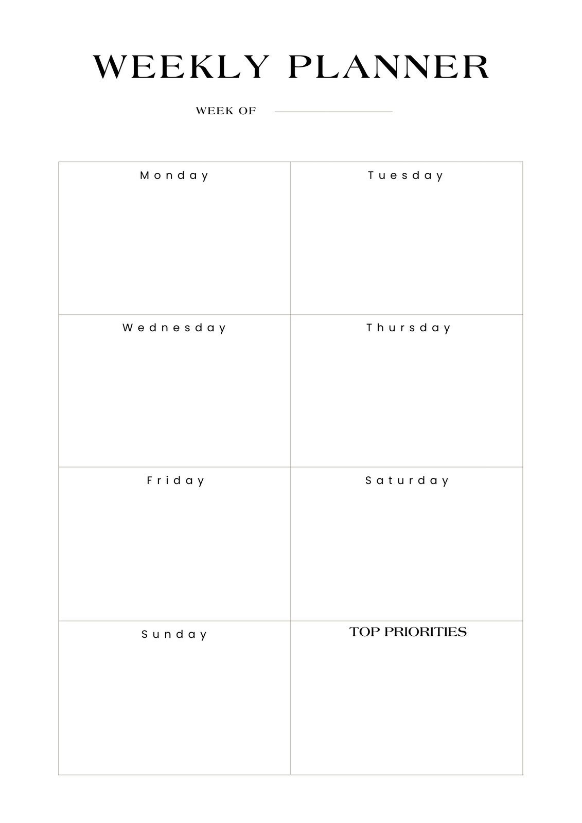 sample work weekly planner template