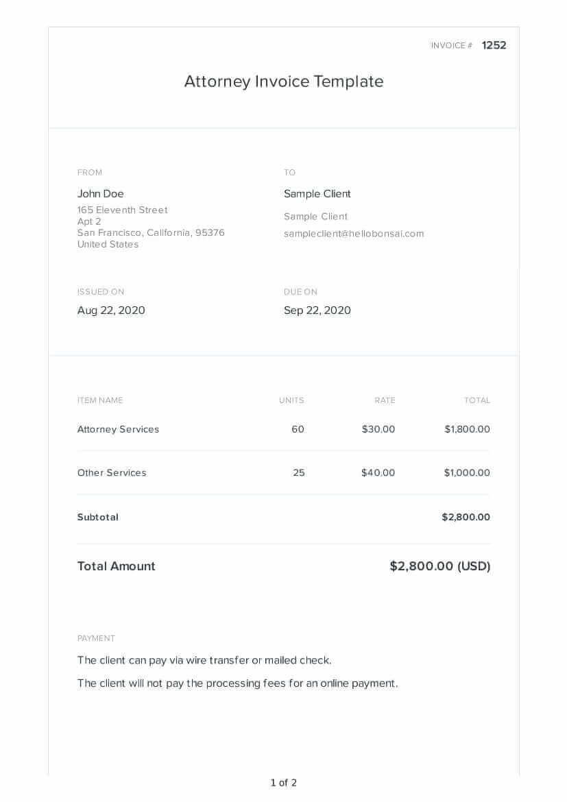 attorney invoice template