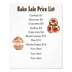 free bakery price list template