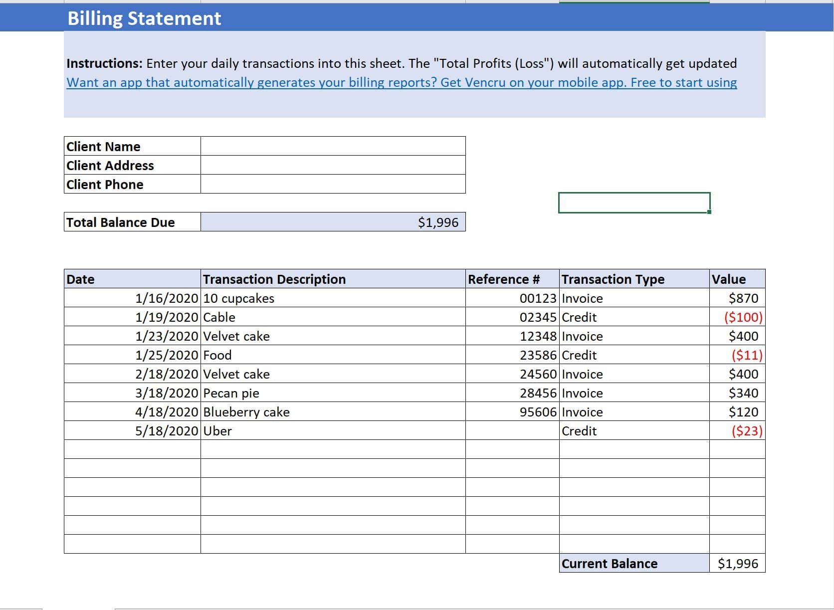 sample company billing statement template