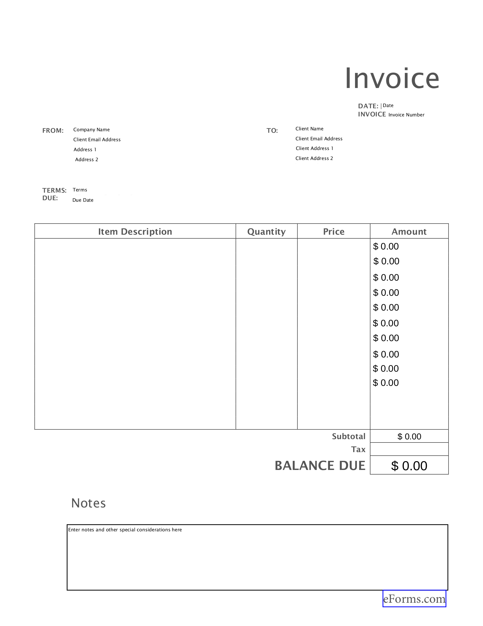 self employed blank invoice template