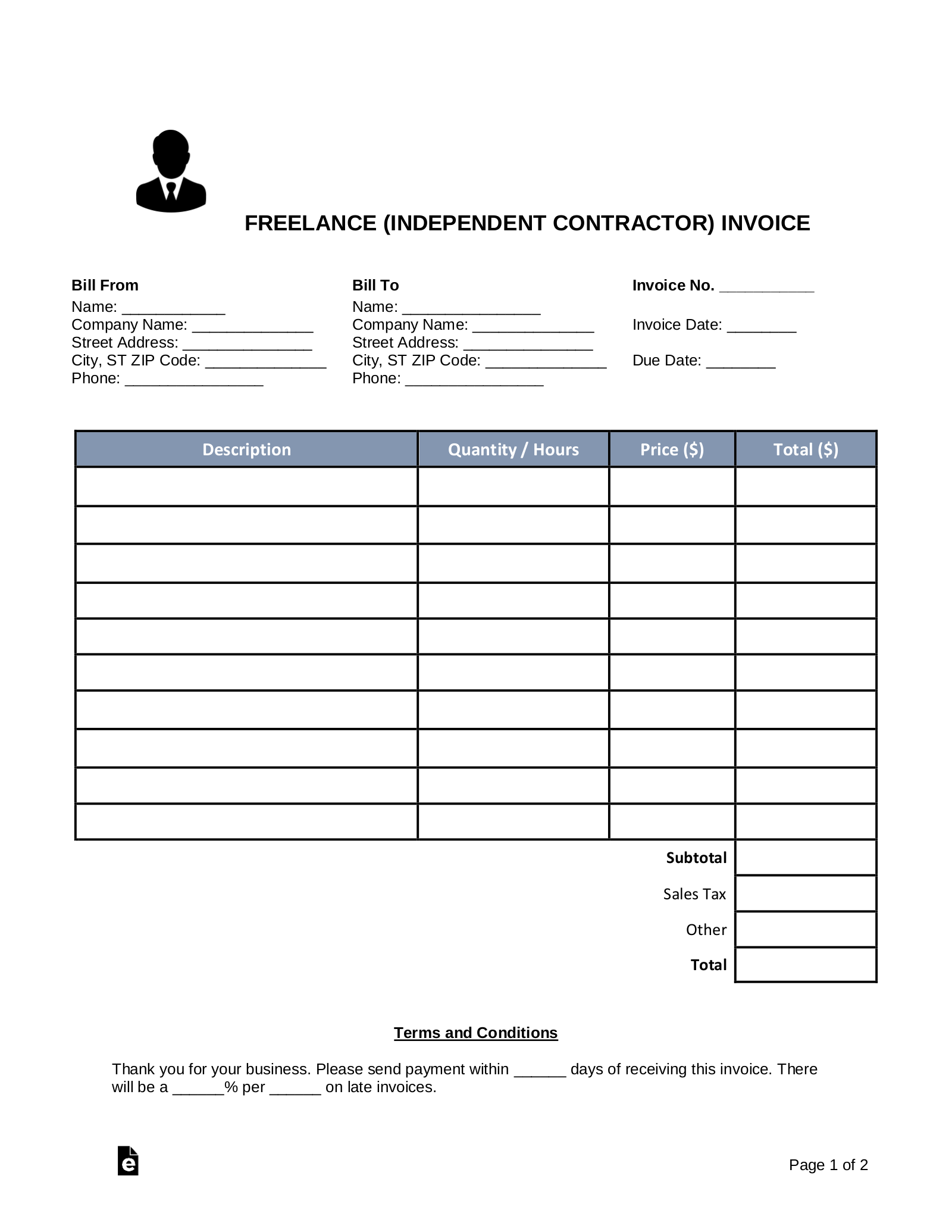 sample invoice blank template